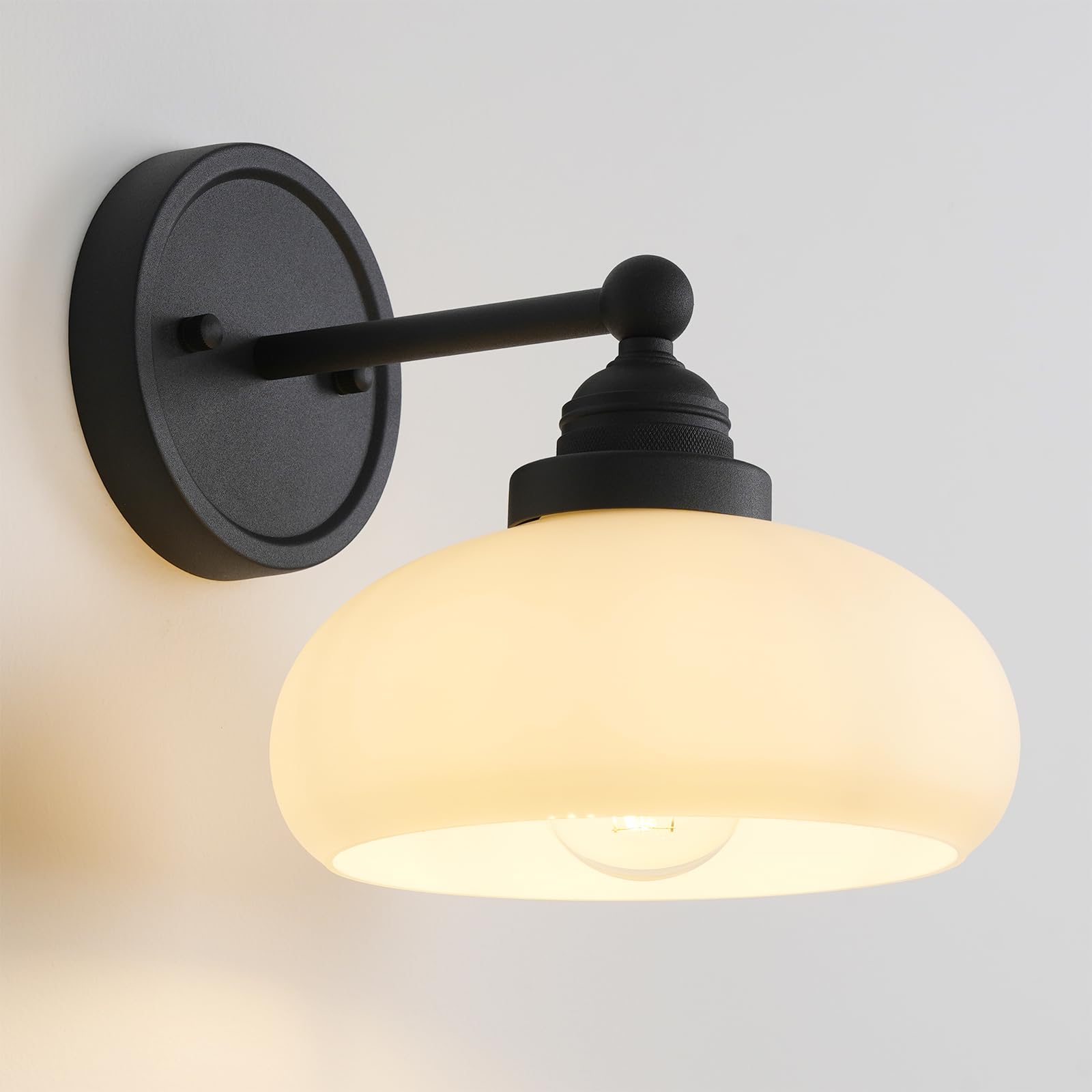 Front. Comfort Essence - Vintage s Sconces Wall Lighting With Milk Glass Shade Double Arm Lamp Fixture For Living Room Dining Bedroo - Black 1-Light.