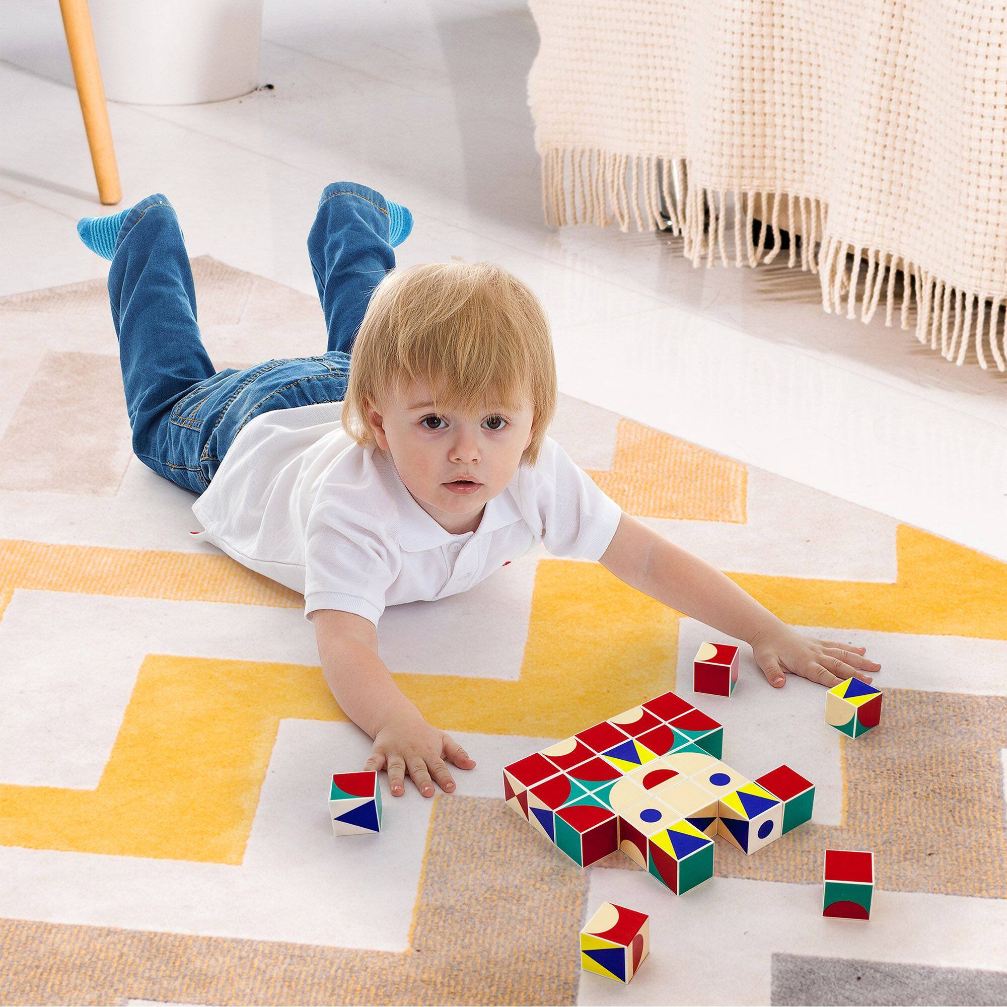 Alt View 1. PicassoTiles - PICASSO-TILES Infinite Magnetic Puzzle Magic Cube Brain Teaser Toy, Magnet Pattern Matching Game with IdeaBook for Kids.