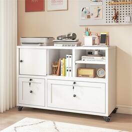 HTUTWOO - 2-Drawer Metal Filing Cabinet with Lock - 28"H Lateral Storage, Rolling with Anti-Tip Kit, Full-Extension Quiet Slides - White