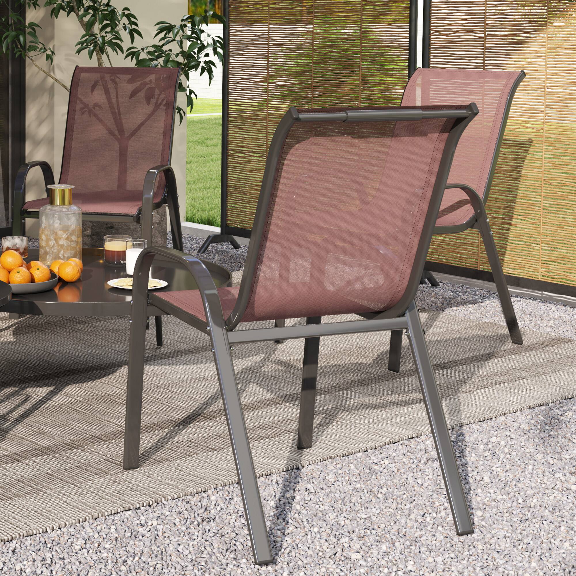 Alt View 8. Outsunny - Outdoor Dining Chairs Set of 4, Stackable Patio Dining Chairs, High Back Outdoor Patio Chairs with Breathable Mesh Seat - Brown.