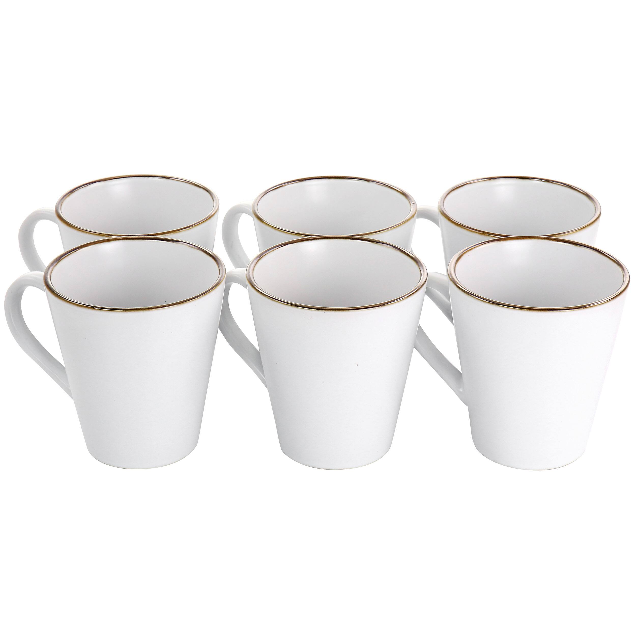 Alt View 1. Elama - Elama Arthur 6 Piece Stoneware Mug Set in Matte White with Gold Rim - White.