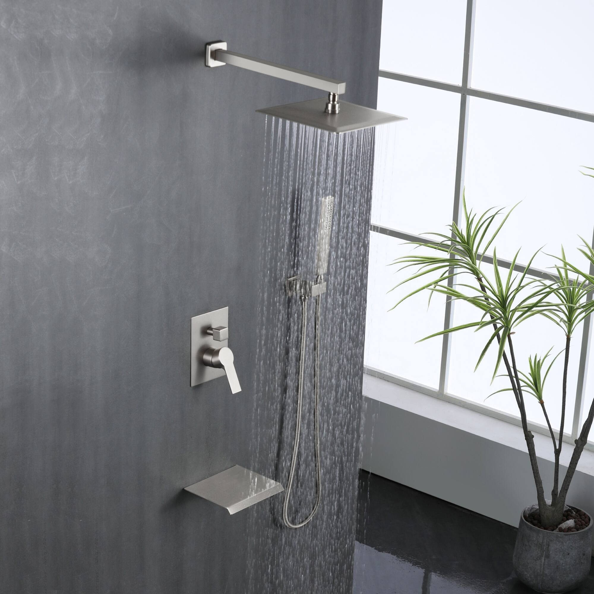 Alt View 2. Boyel Living - Brushed Nickel 10-Inch Rain Shower System Brass SUS304 3-Function Valve Waterfall Spout cUPC - Brushed Nickel.