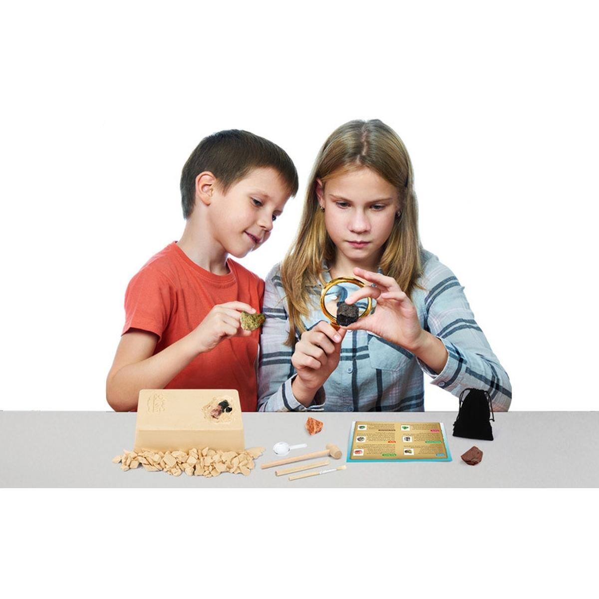 Left. JuzToys - STEM Toys Gemstone Dig Kit – Crystal Rock and Gem Digging Kit with Mining Tools, Educational Toys Kit for Kids - Beige.