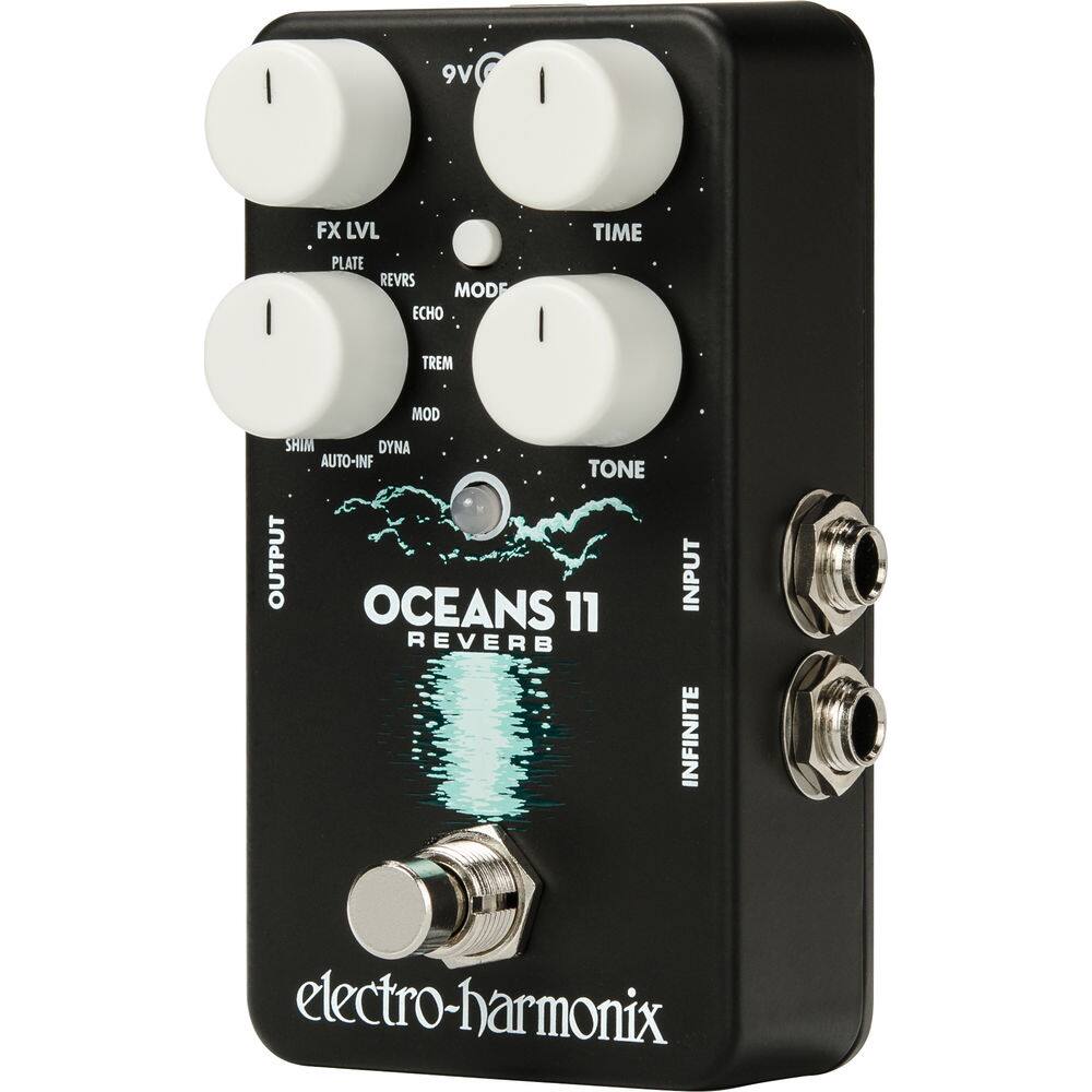 OCEANS 11 REVERB  
INFINITE  
electro-harmonix  

FX LVL  
PLATE  
REVERB  
ECHO  
TREM  
MOD  
SHIM  
AUTO-INF  
DYN  
TONE  
OUTPUT  
INPUT  
TIME  
MODE