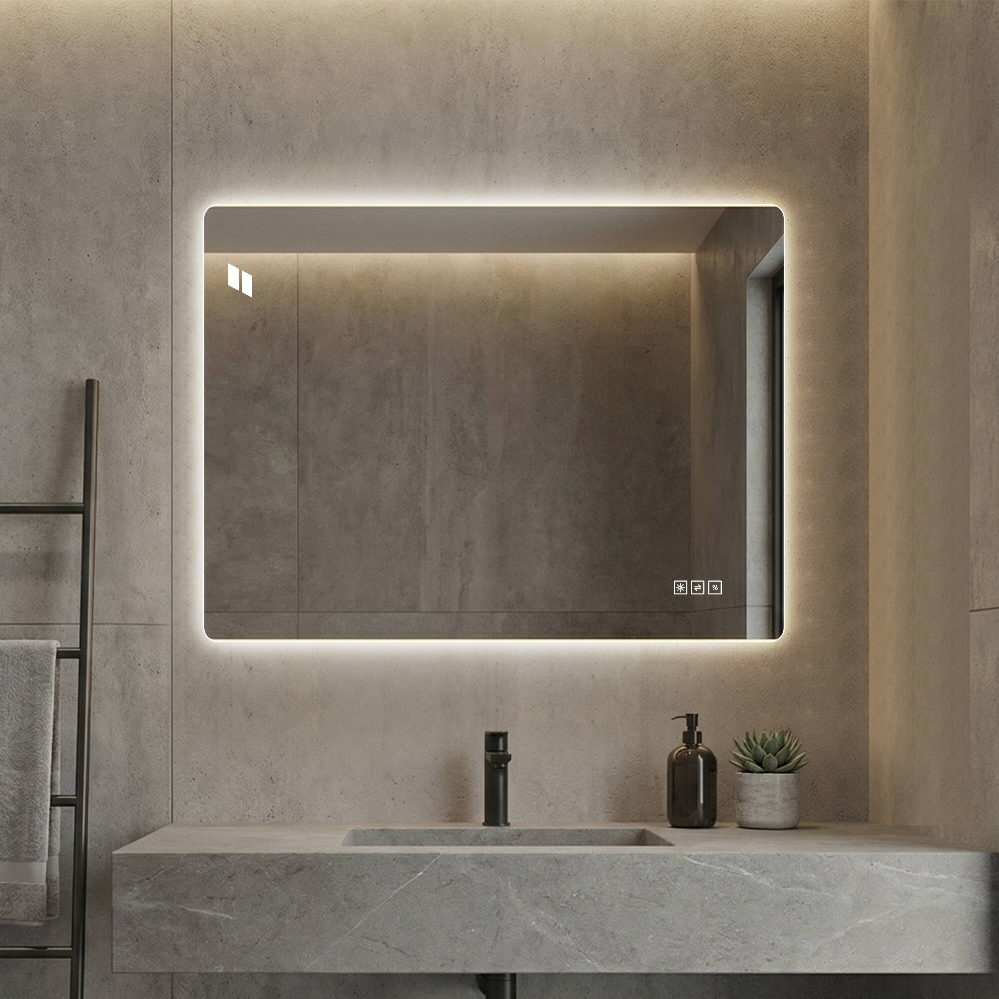 Angle. Boyel Living - 24 in x 32 in Frameless LED Front and Backlit Bathroom Mirror with Anti-Fog - Clear.