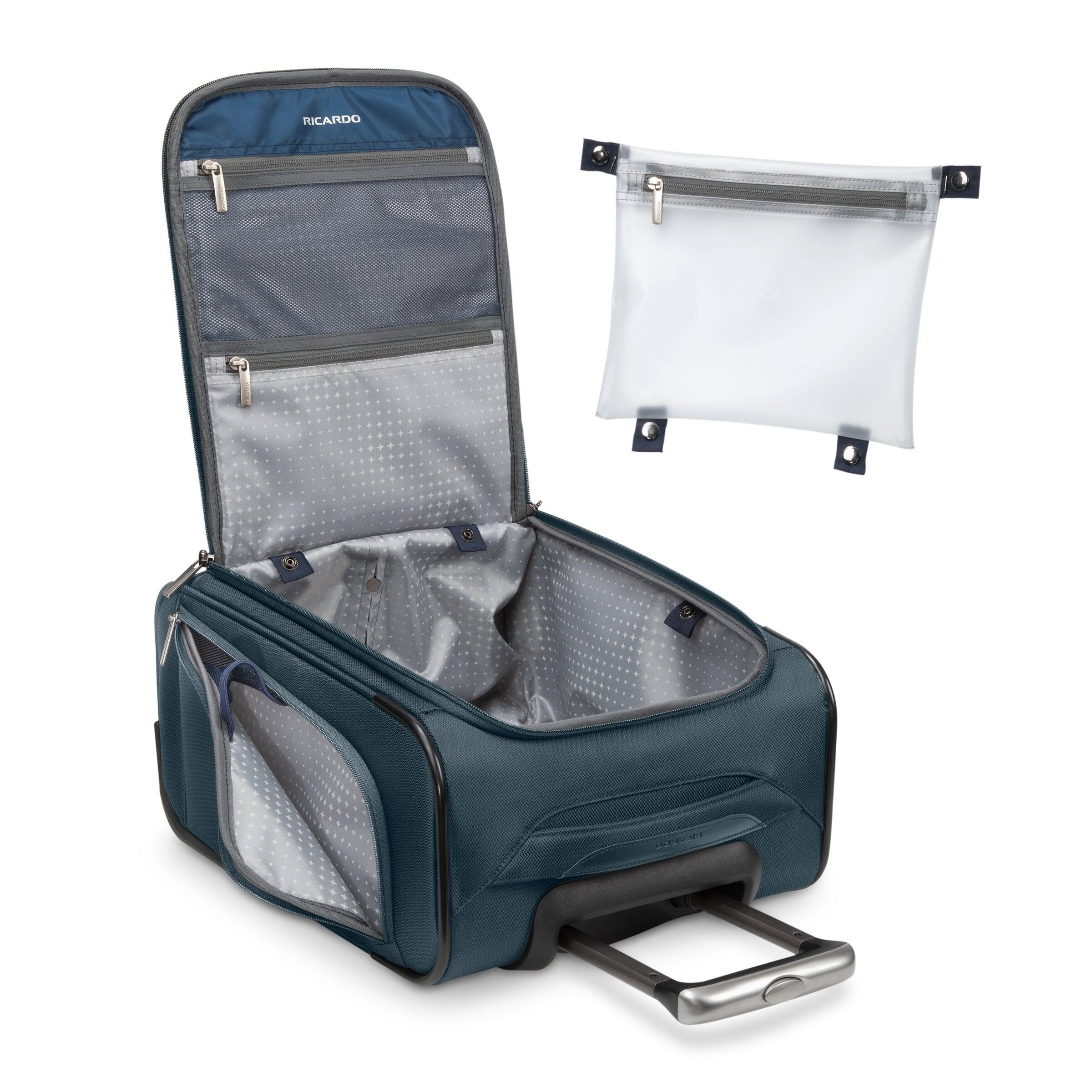 Left. Ricardo Beverly Hills - Avalon Softside 16" USB Carry-On, Storm Blue - Storm Blue.