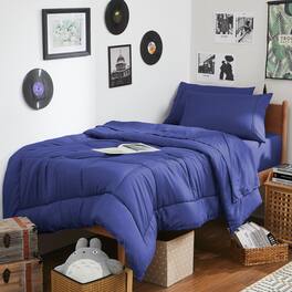 Sweet Home Collection - 7PC Campus Ready Dorm Twin XL Bedding Bundle, Solid Comforter, Bed Pillows and Sheet Set - Royal Blue