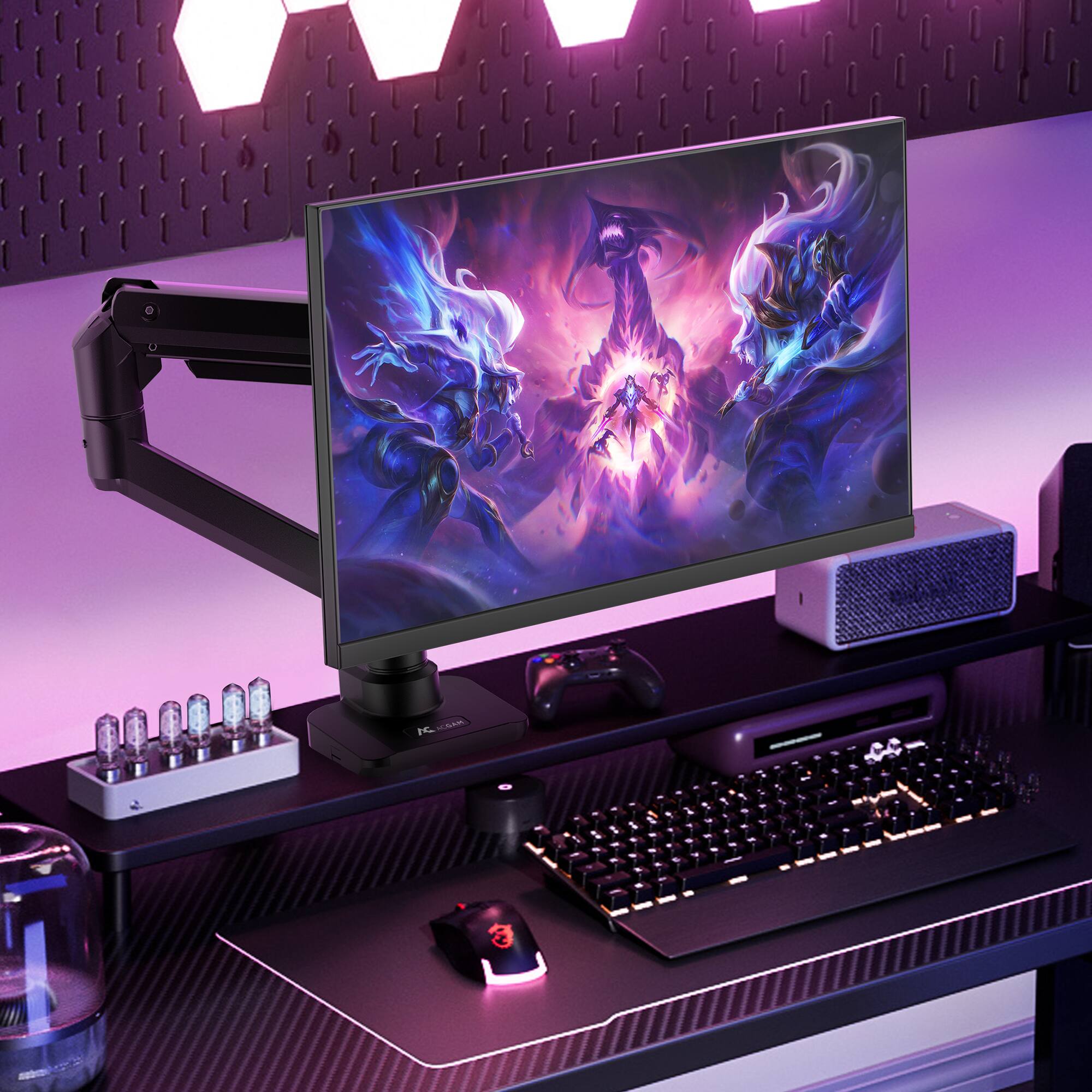 Alt View 26. ACGAM - Single Monitor Gas Spring Desk Mount, Fully Adjustable Heavy Duty Monitor Arm for Ultrawide Screen 17 to 49 Inch, 44 lbs - Fine Texture Black.