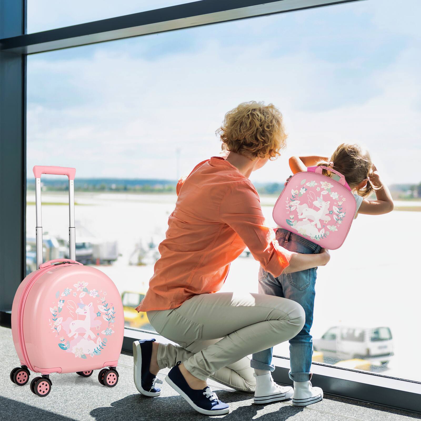 Alt View 3. Costway - Costway 4-Piece Kid's Luggage Set w/ 14" Carry-on Hardside Spinner Toddler Luggage - Pink.