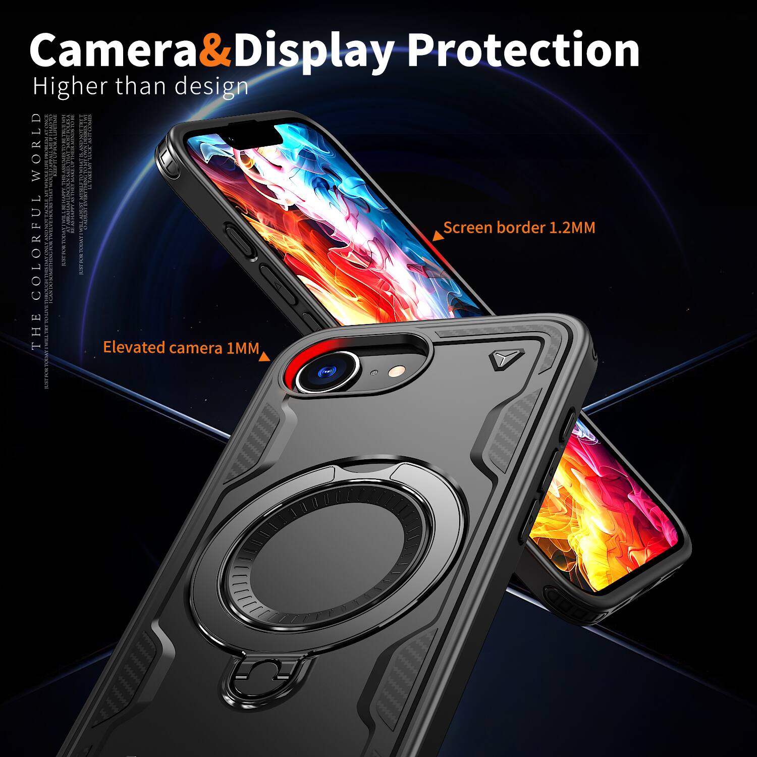 Camera & Display Protection  
Higher than design  

Screen border 1.2MM  
Elevated camera 1MM