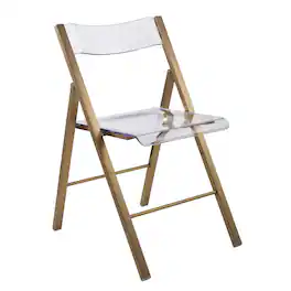 LeisureMod - Menno Brushed Gold Acrylic Folding Dining Chair with Waterfall Seat & Stainless Steel Frame - Single