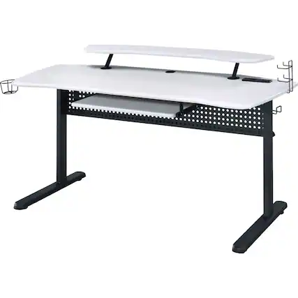 Front. Manhattan Lane - Gaming Table with USB Plugin and Headset Rack - White.