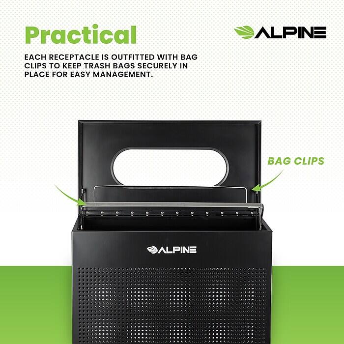Practical
EACH RECEPTACLE IS OUTFITTED WITH BAG CLIPS TO KEEP TRASH BAGS SECURELY IN PLACE FOR EASY MANAGEMENT.
ALPINE
BAG CLIPS
ALPINE