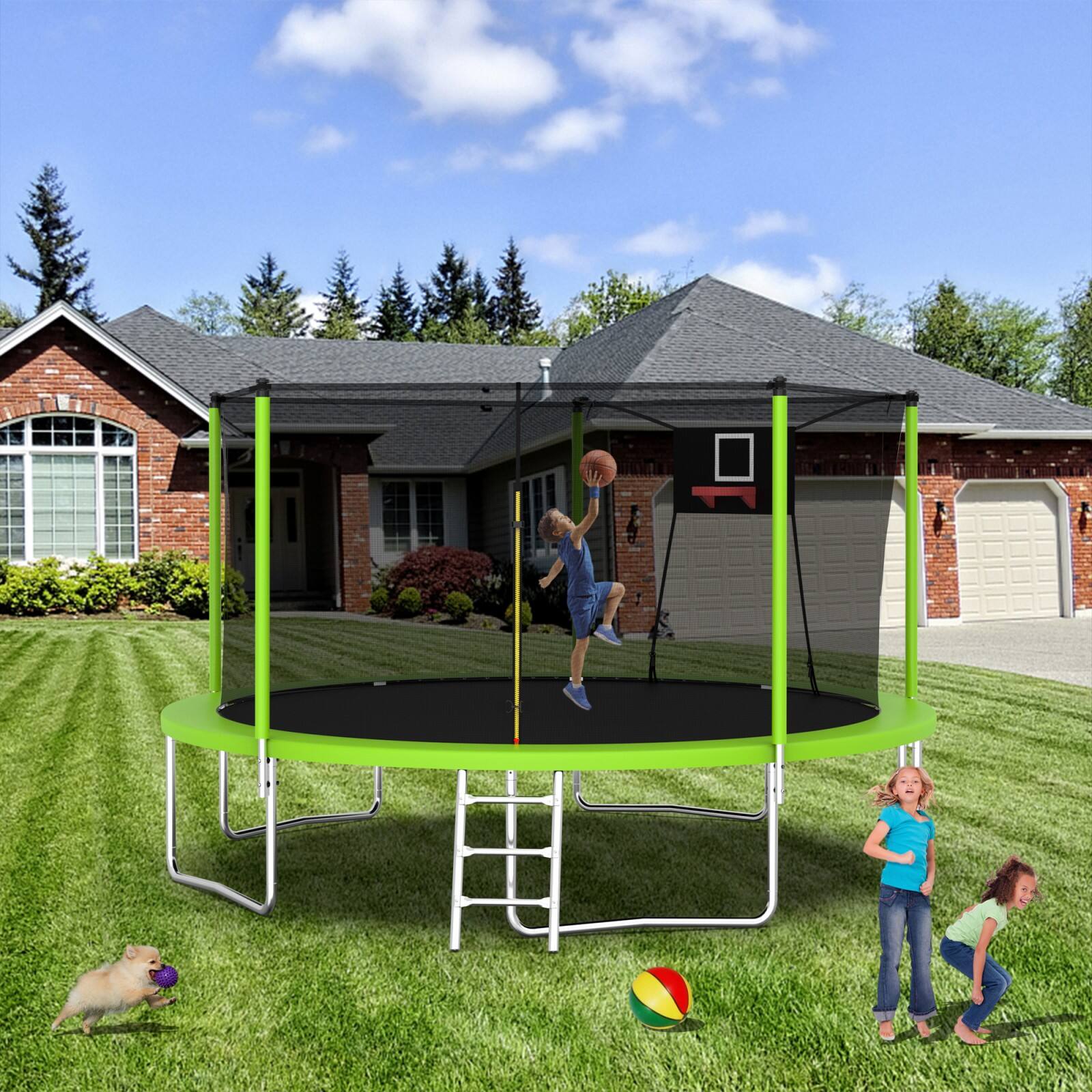 Alt View 1. Glintex - 14FT Trampoline with Net, Outdoor Recreational Trampolines for Family - Green.