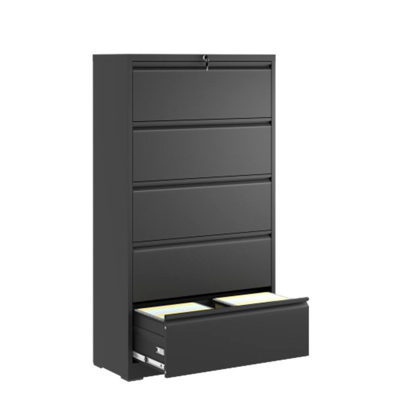 Alt View 7. HTUTWOO - 5 Drawer Metal Lateral File Cabinet – Filing Cabinet with Lock, Lockable File Cabinet for Home, Locking Metal Cabinet - Black.