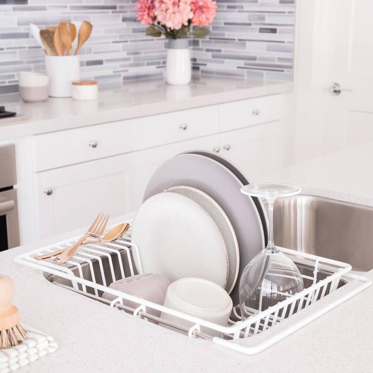 Left. Better Houseware - Adjustable Over-the-Sink Dish Drainer - White.
