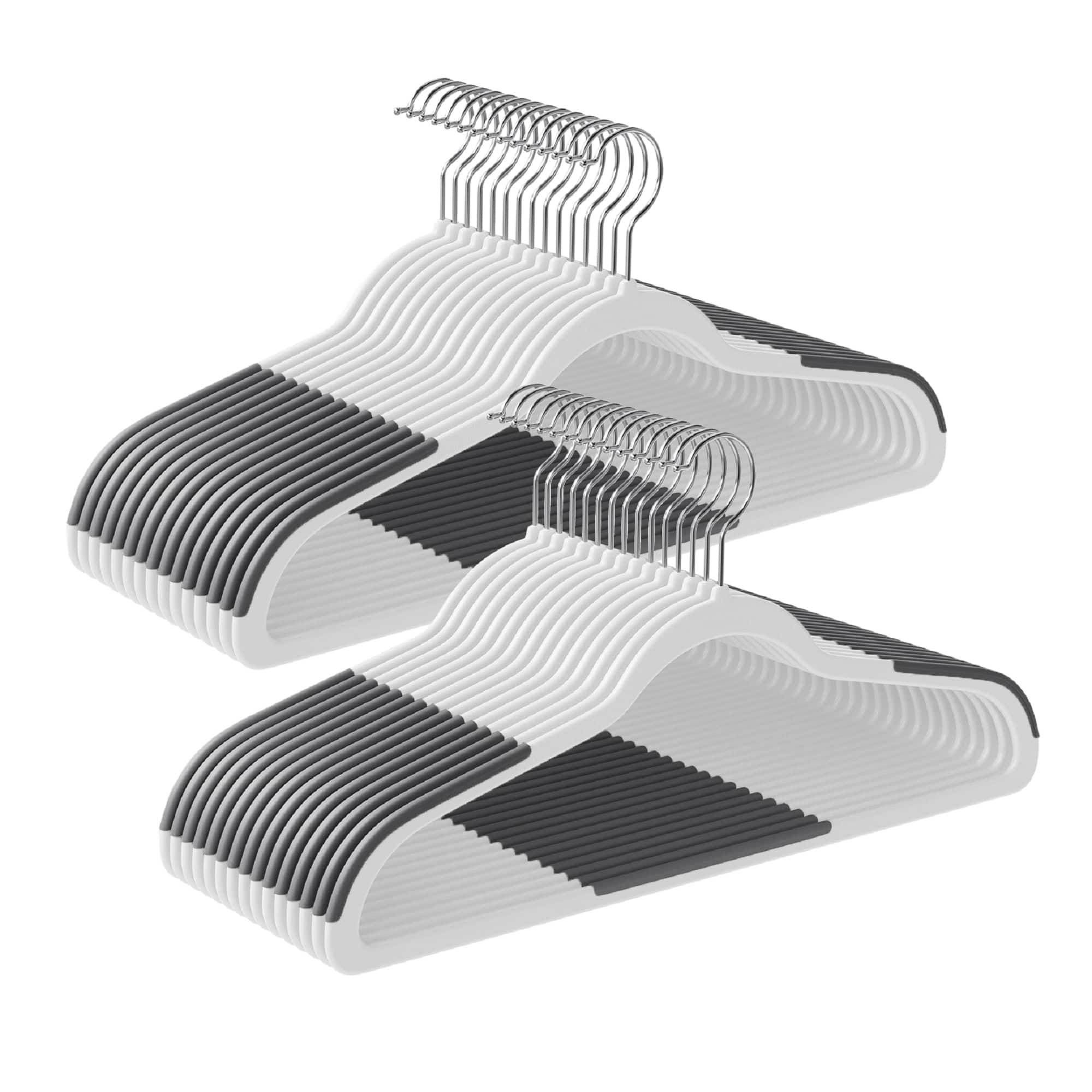 Songmics Home - Clothes Hangers, Pack of 30 Plastic Coat Hangers, Space-Saving, 0.2 Inches Thick, 17.7 Inches Wide, 360° Swivel Hook - White and Dark Gray