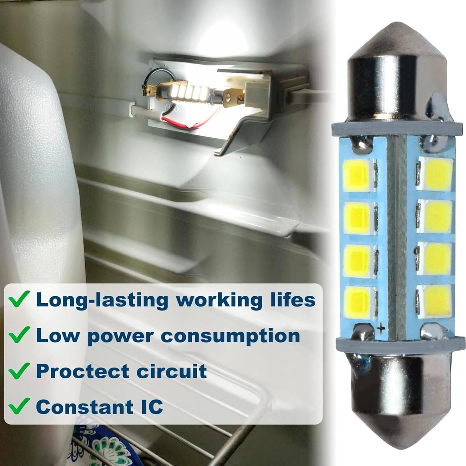 - Long-lasting working lives
- Low power consumption
- Protect circuit
- Constant IC