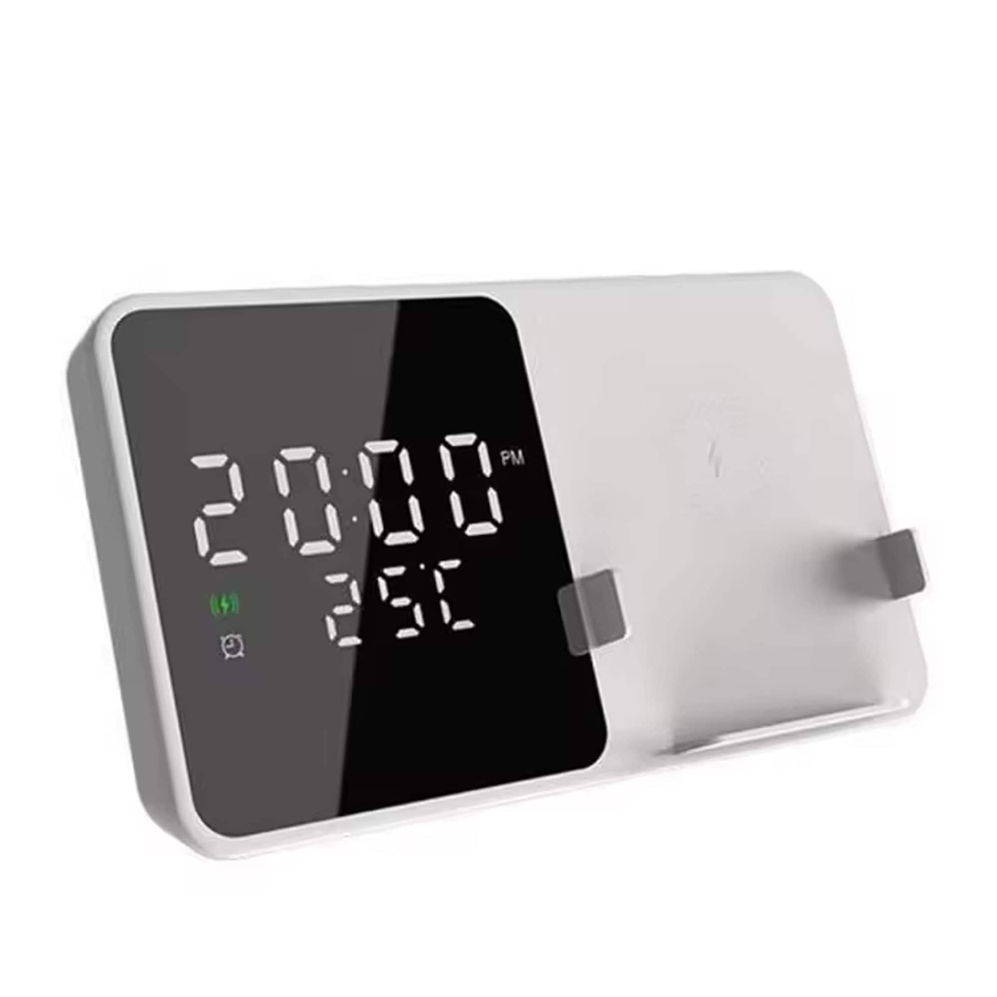 YONWAY - 15 W Wireless Charging Station with Digital Clock and Thermometer, for All Phones that Support Wireless Charging