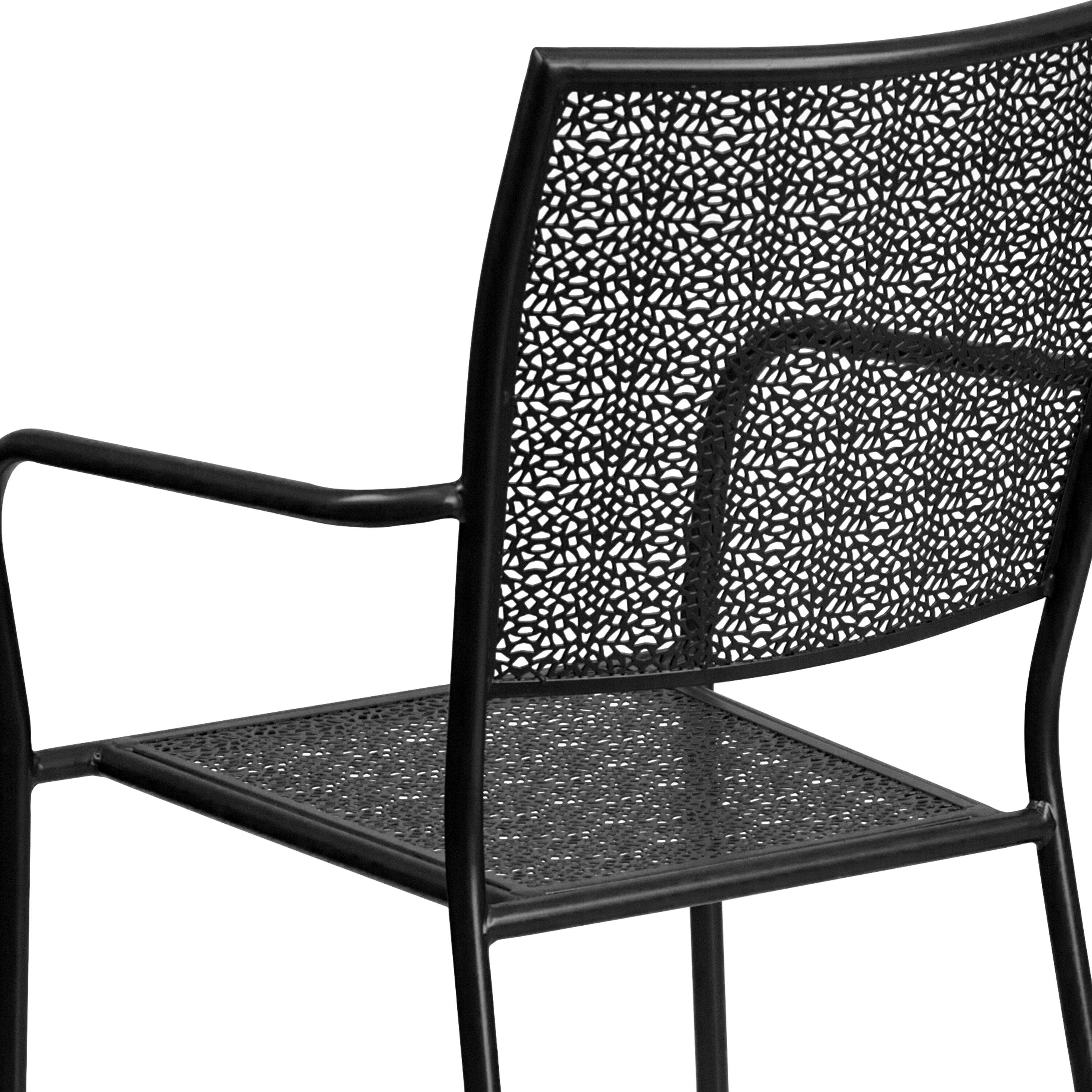 Alt View 9. Emma + Oliver - Commercial Grade Colorful Metal Patio Arm Chair with Square Back - Black.