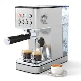 Ecooso - 20-Bar Espresso Machine with Milk Frother, Compact Stainless Steel Coffee Maker for Lattes - Silver