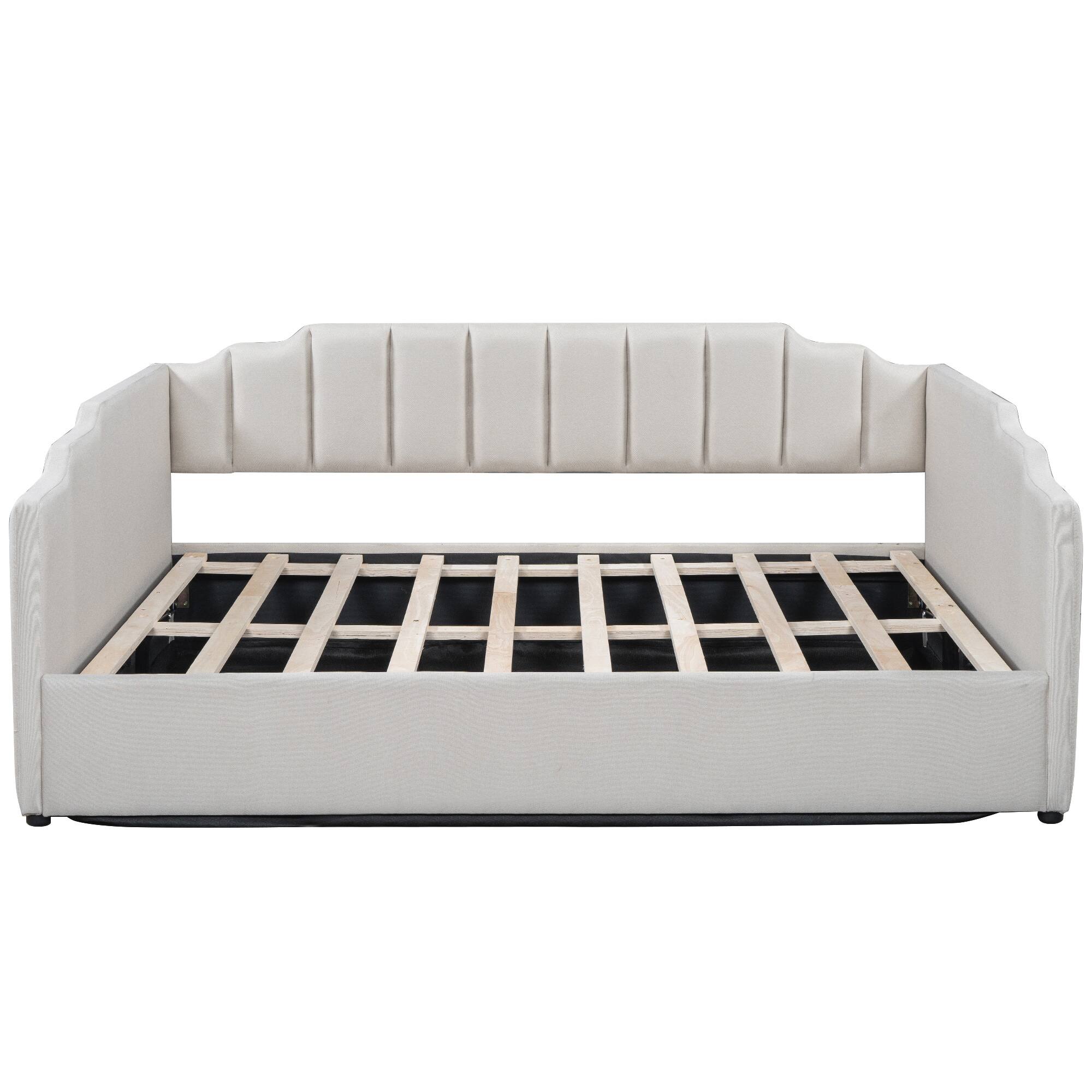 Alt View 1. Whisen - Full Size Upholstered Daybed with Underneath Storage for Bedroom and Guest Room - Beige.