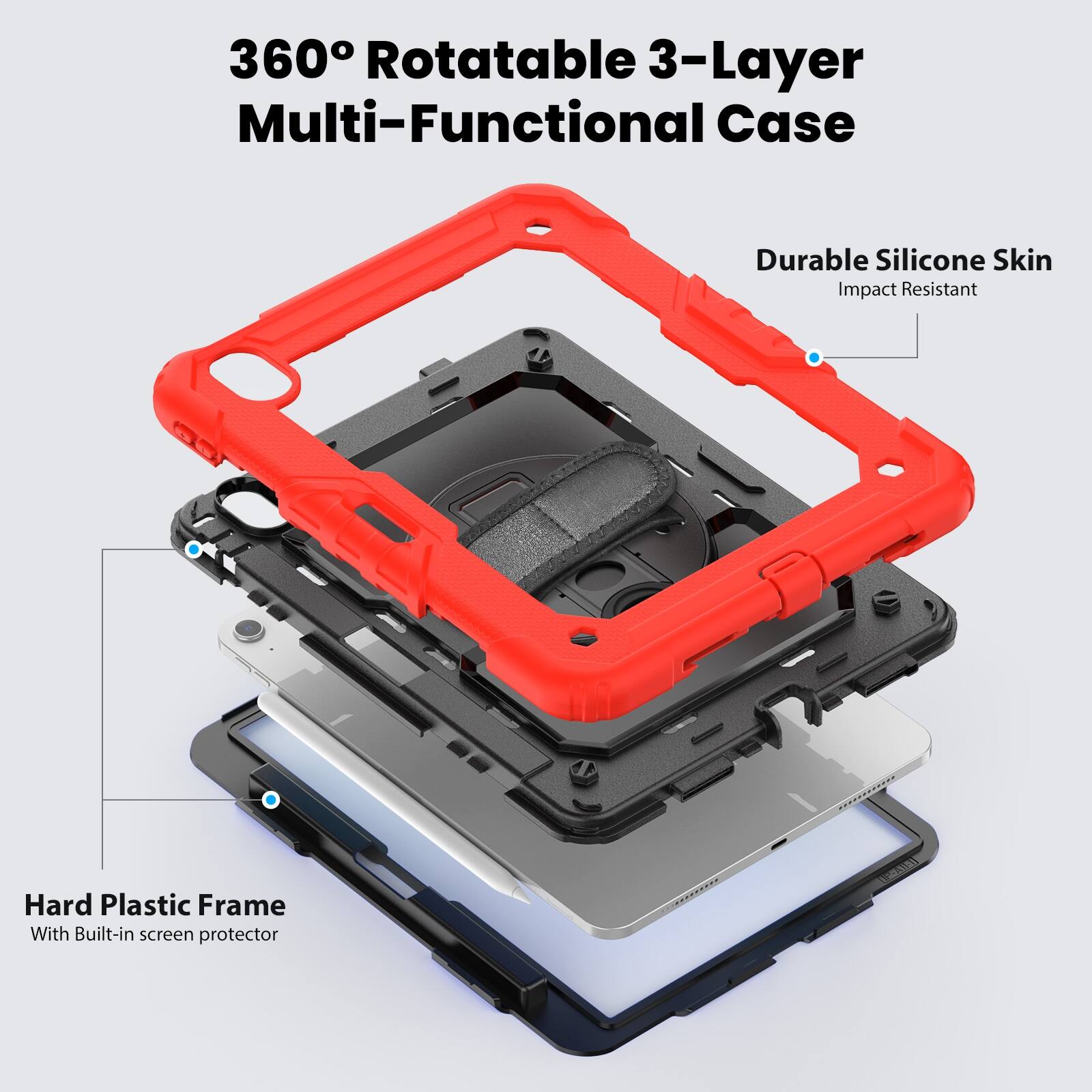 360° Rotatable 3-Layer Multi-Functional Case

Durable Silicone Skin
Impact Resistant

Hard Plastic Frame
With Built-in screen protector