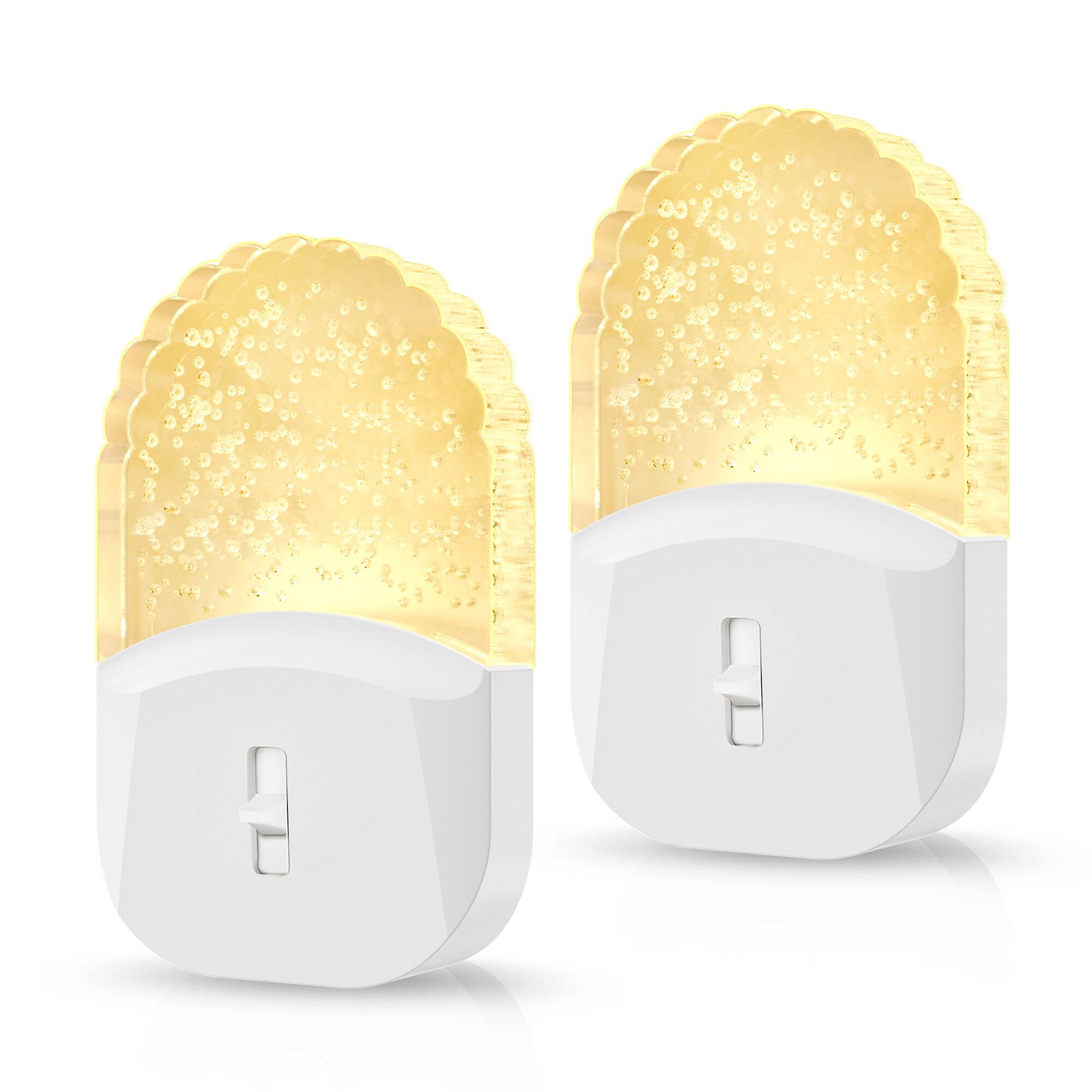 Front. Jandcase - JANDCASE 2-Pack 0.5W  Plug-in Night Light, 3000K Warm Glow, Acrylic Decorative Design,  0-100%, Dusk-to-Dawn Sensor - White.