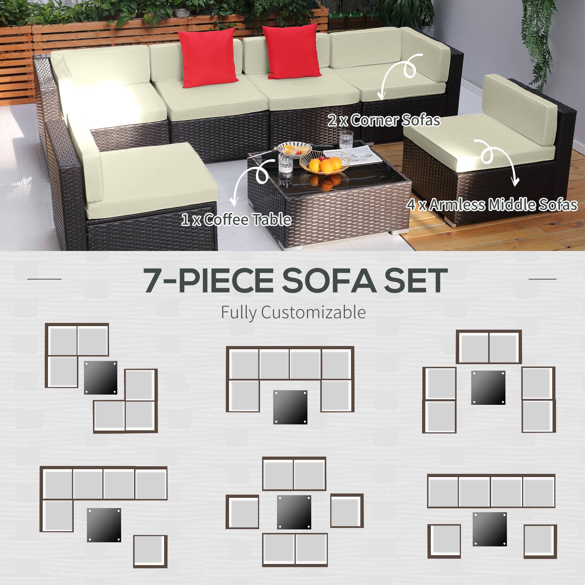 7-PIECE SOFA SET
Fully Customizable
2 x Corner Sofas
1 x Coffee Table
4 x Armless Middle Sofas