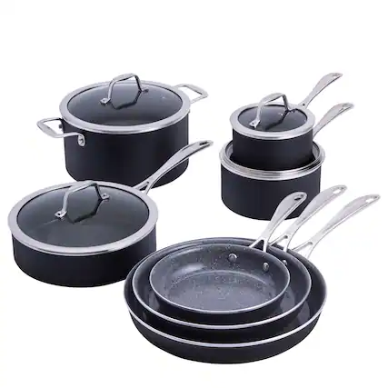 Front. Henckels - Henckels Capri Ceramic 11-pc Aluminum Ceramic Nonstick Cookware Set - Grey.