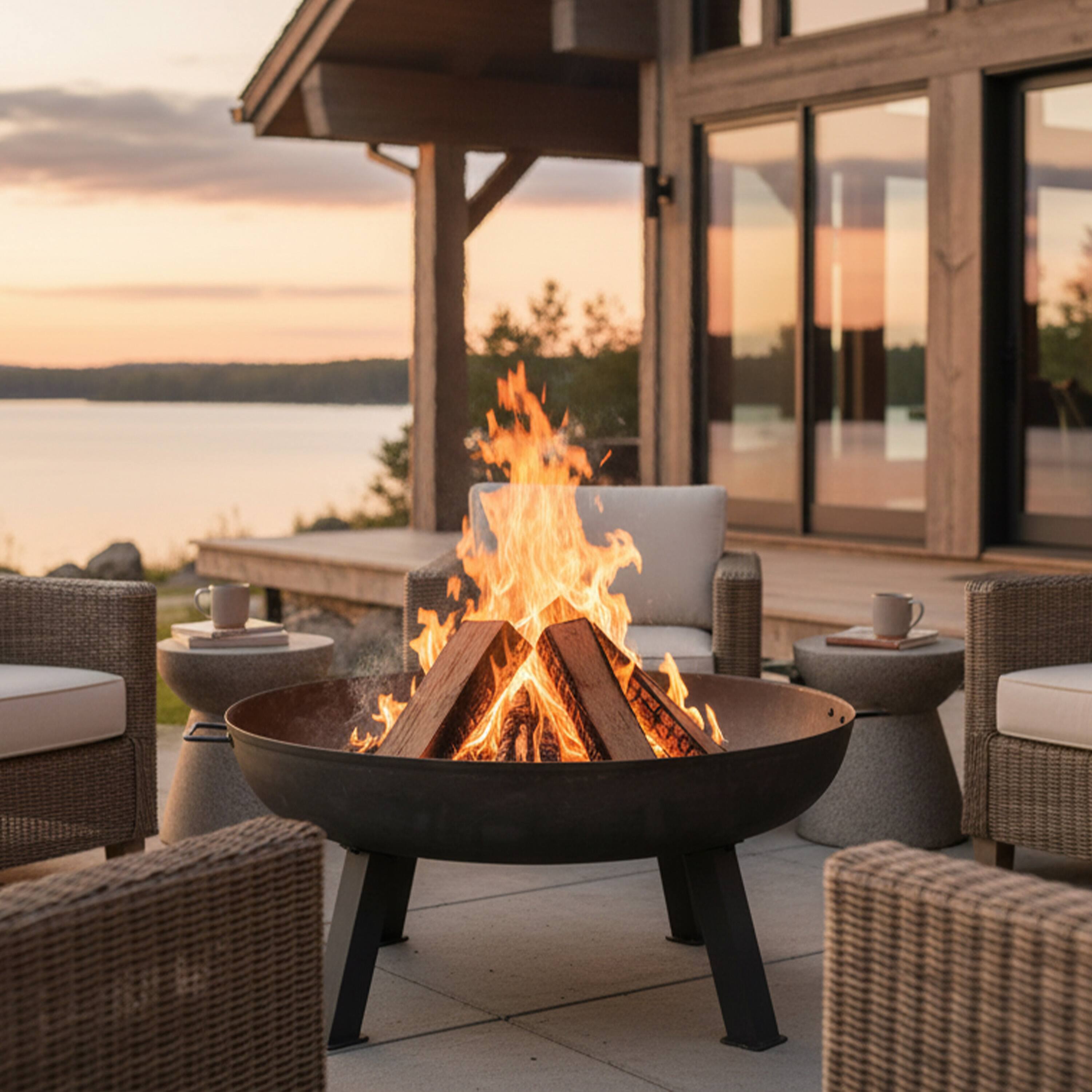 Alt View 9. Sunnydaze - 34 in Rustic Cast Iron Fire Pit Bowl with Stand - Gray.