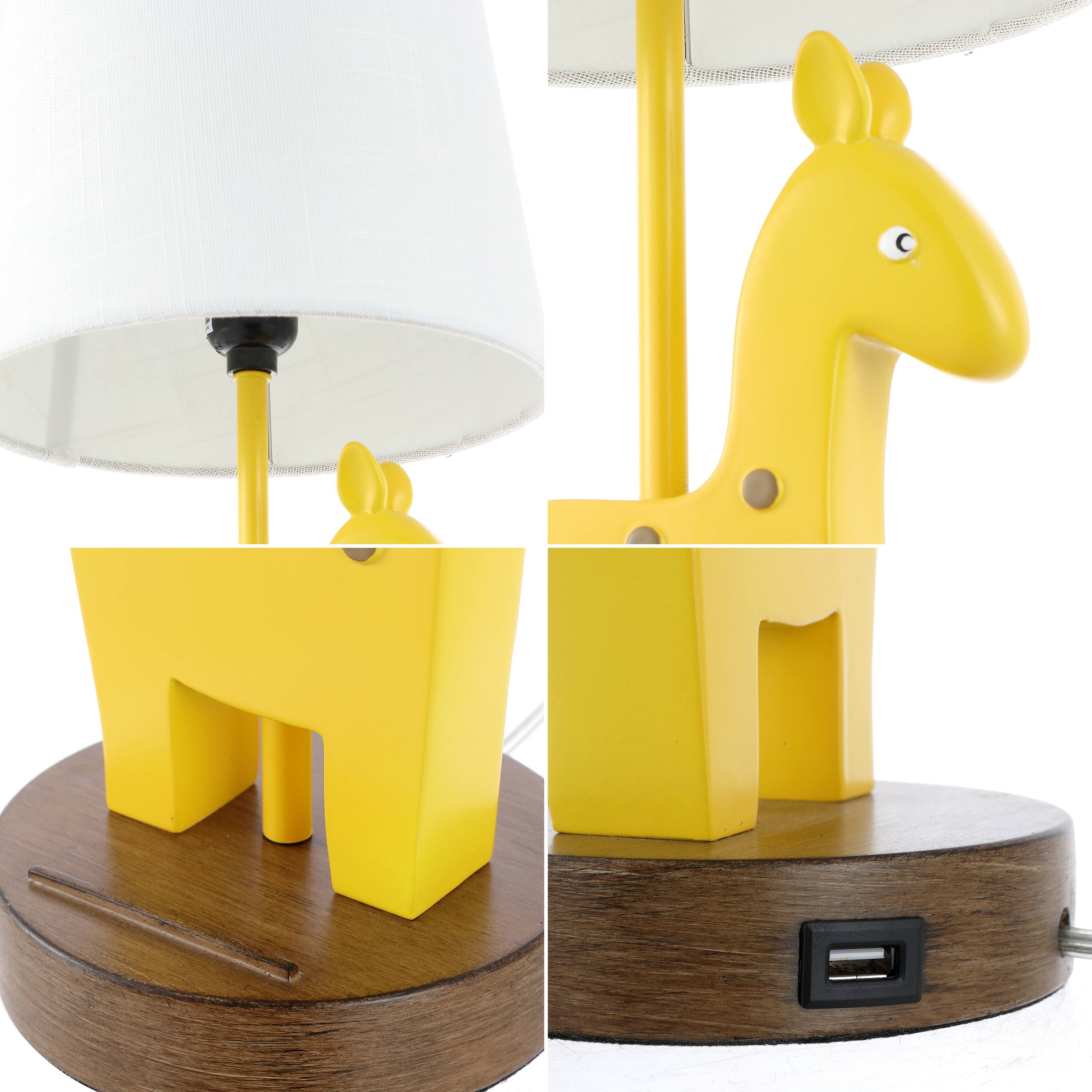 Alt View 5. Jonathan Y - Sahara 17.5" Mid-Century Vintage Iron/Resin Giraffe LED Kids' Table Lamp with Phone Stand and USB Charging Port, Yellow.