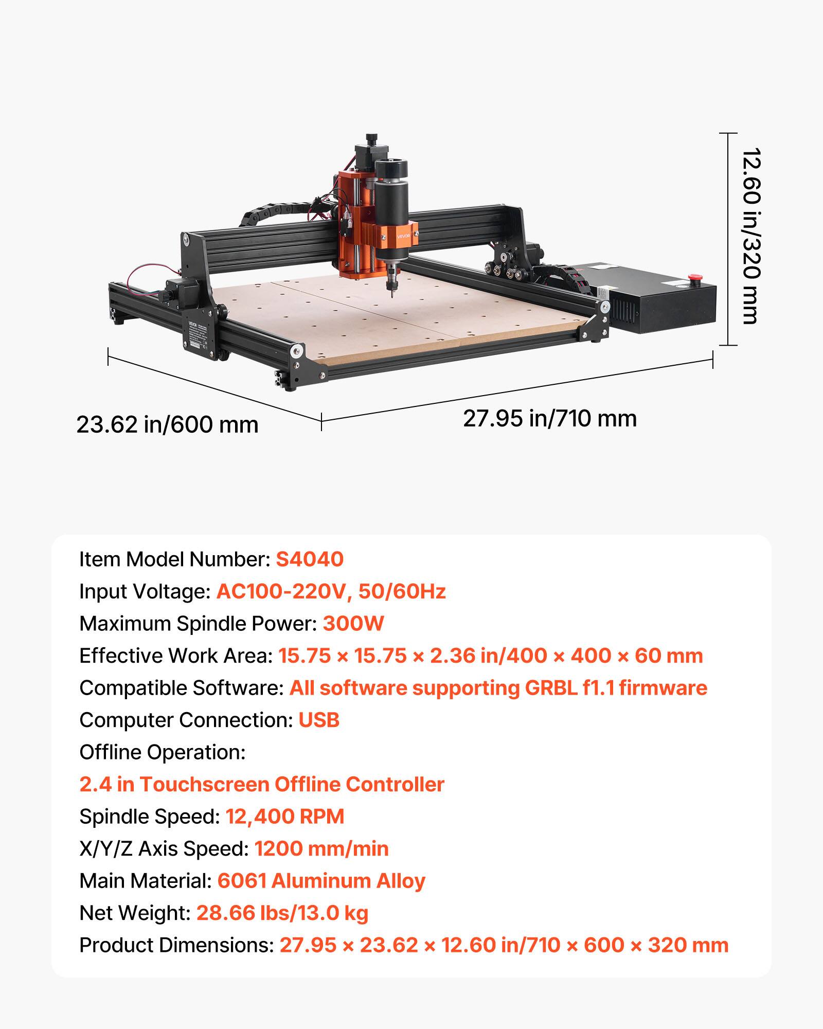 VEVOR CNC Router Machine, 300W Spindle, 3 Axis Wood Engraving
