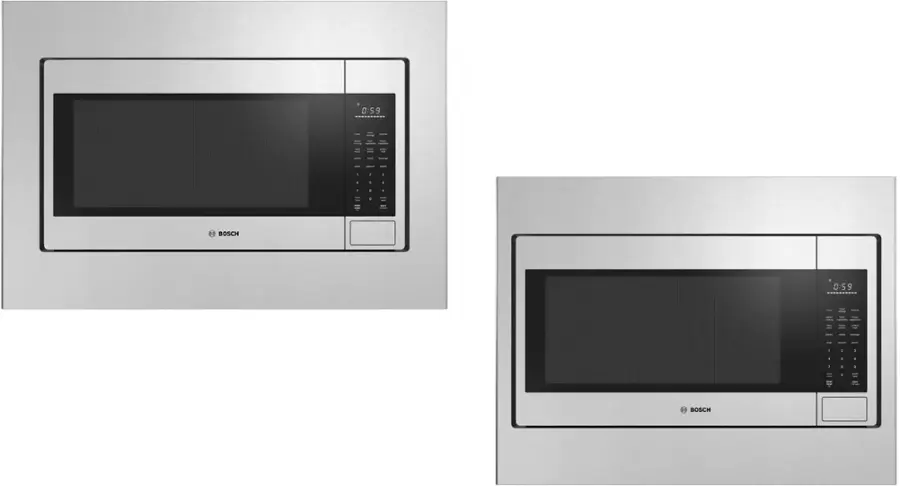 The text on the image reads: "BOSCH 0:59 9 I I : - I . - 1 . - + . - . - BOSCH 0:59 I - I I - - - . 1 + - a  - B BOSCH." This text is likely a description or a caption for the image, which features three microwaves. The text might be referring to the brand of the microwaves or their specifications, such as the size or capacity.