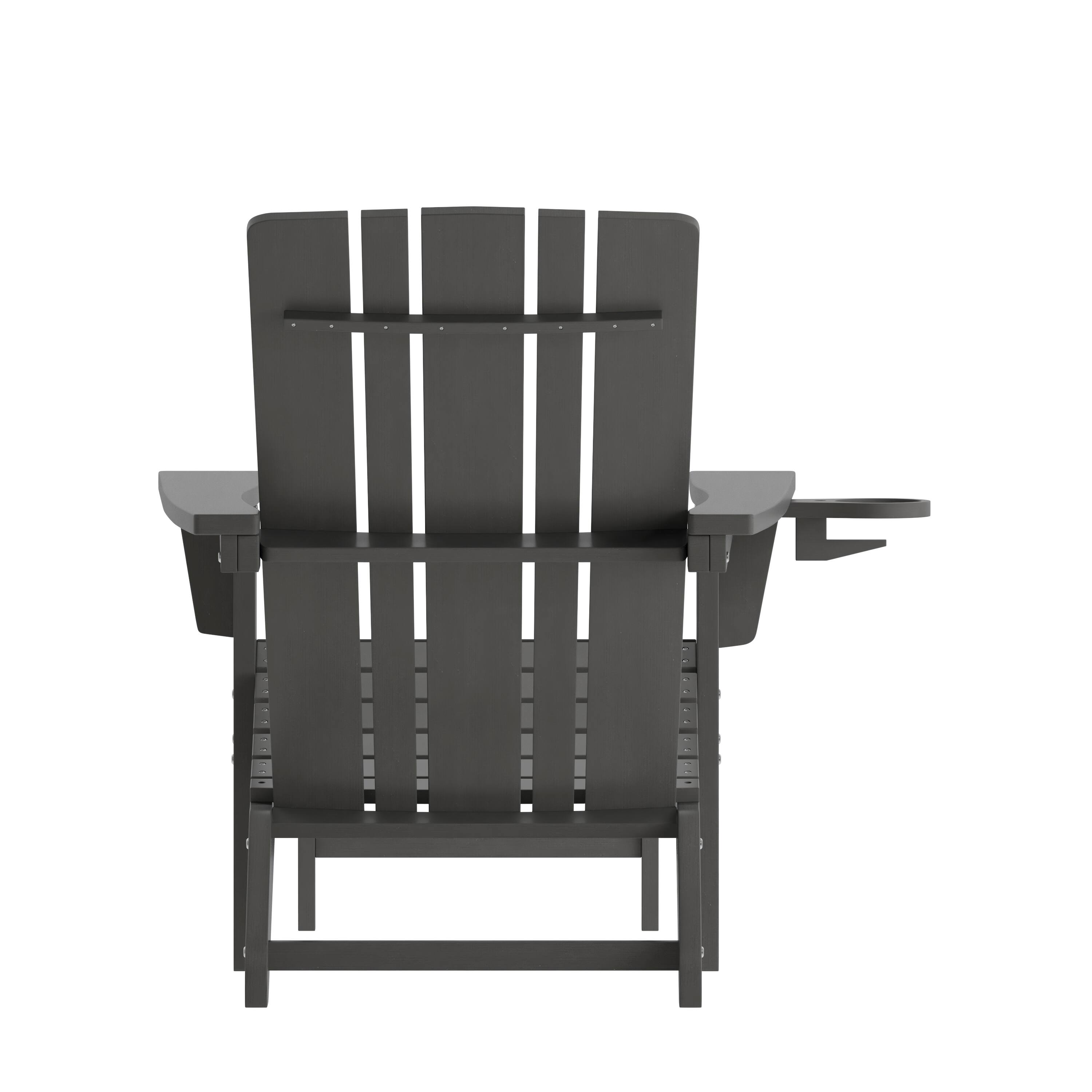 Alt View 8. Emma + Oliver - Haley Set of 2 Adirondack Chairs with Cup Holders and Pull Out Ottoman, All-Weather HDPE Indoor/Outdoor Lounge Chairs - Gray.