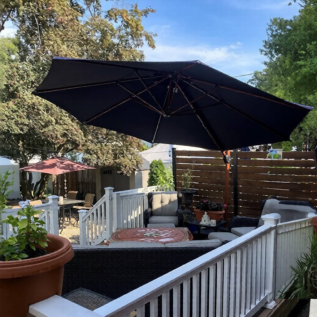 Angle. PURPLE LEAF - 10 ft. Patio Octagon Outdoor Large Cantilever Umbrella Windproof Offset Heavy Duty Sun Umbrella with Base for Garden - Navy Blue.