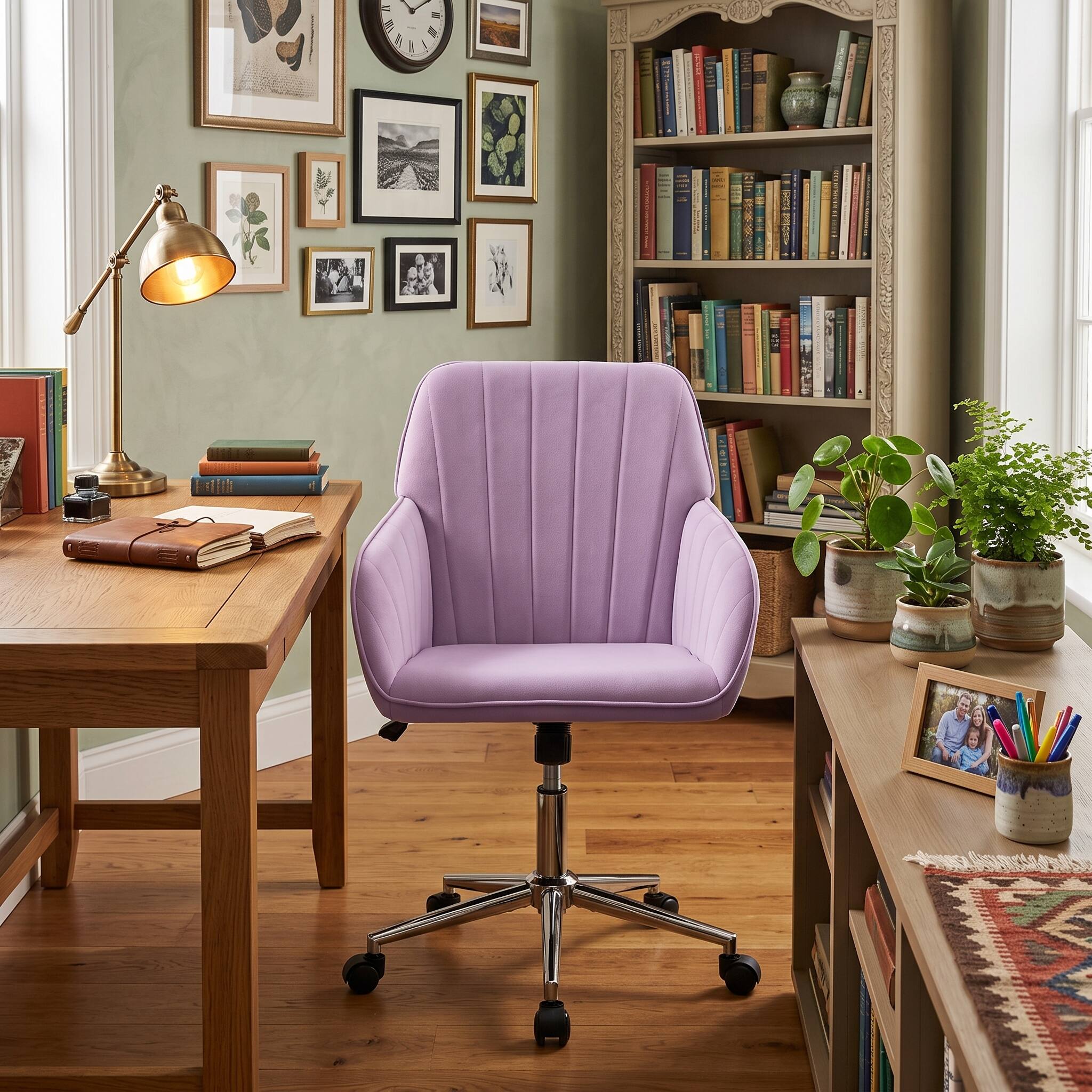 Alt View 10. Forest'nSky - Silver Metal Adjustable Office Chair with Ergonomic Swivel Chair, Backrest Seat,Lilac - Lilac.