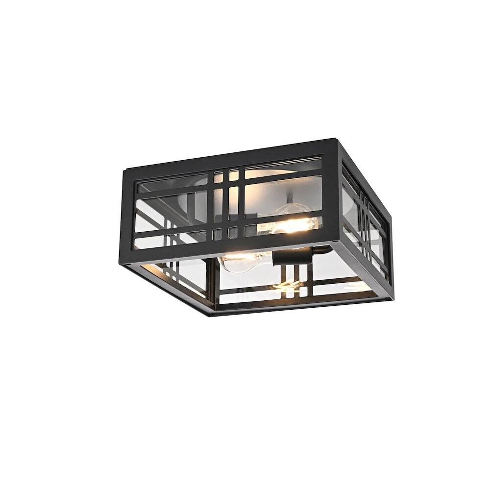 Left. Elegant Lighting - Harley 11 inch Outdoor Flush Mount Ceiling Light in Black - Black And Clear.