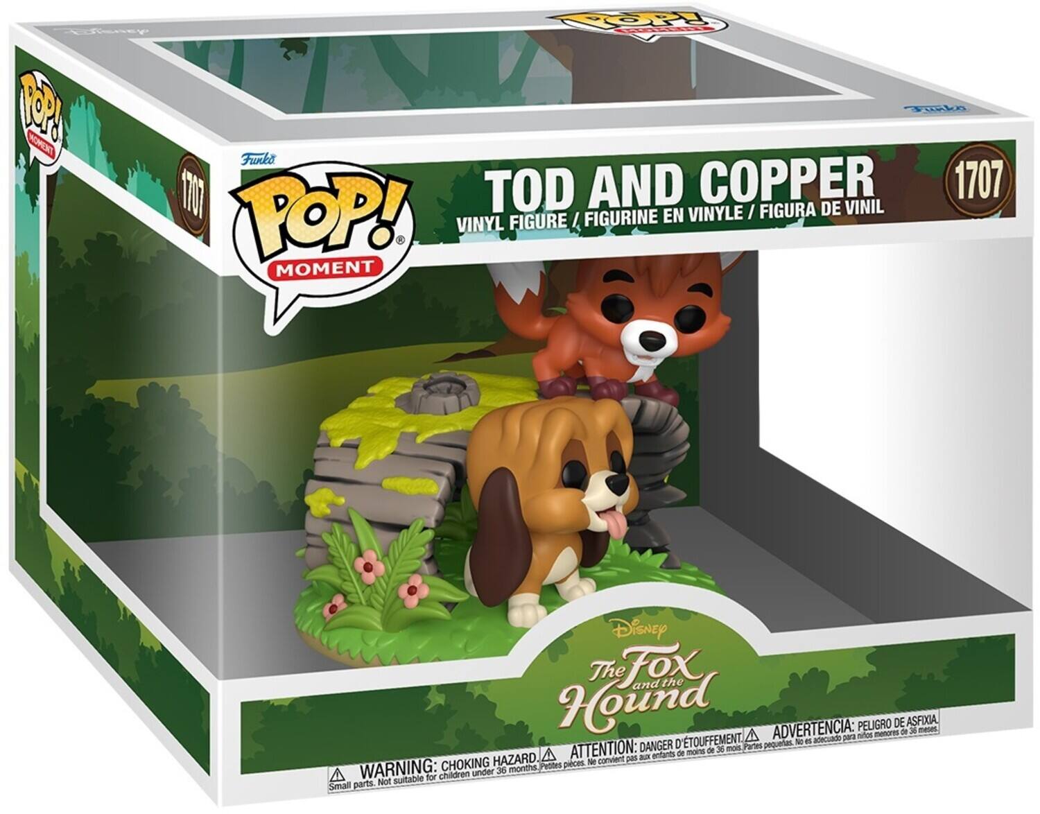 POP! MOMENT  
TOD AND COPPER  
VINYL FIGURE / FIGURINE EN VINYLE / FIGURA DE VINIL  
1707  

Disney The Fox and the Hound  

WARNING: CHOKING HAZARD - Small parts. Not suitable for children under 36 months.  
ATTENTION: DANGER - Petites pièces. Ne convient pas aux enfants de moins de 36 mois.  
ADVERTENCIA: PEIGRO DE ASFIXIA - Piezas pequeñas. No es adecuado para niños menores de 36 meses.