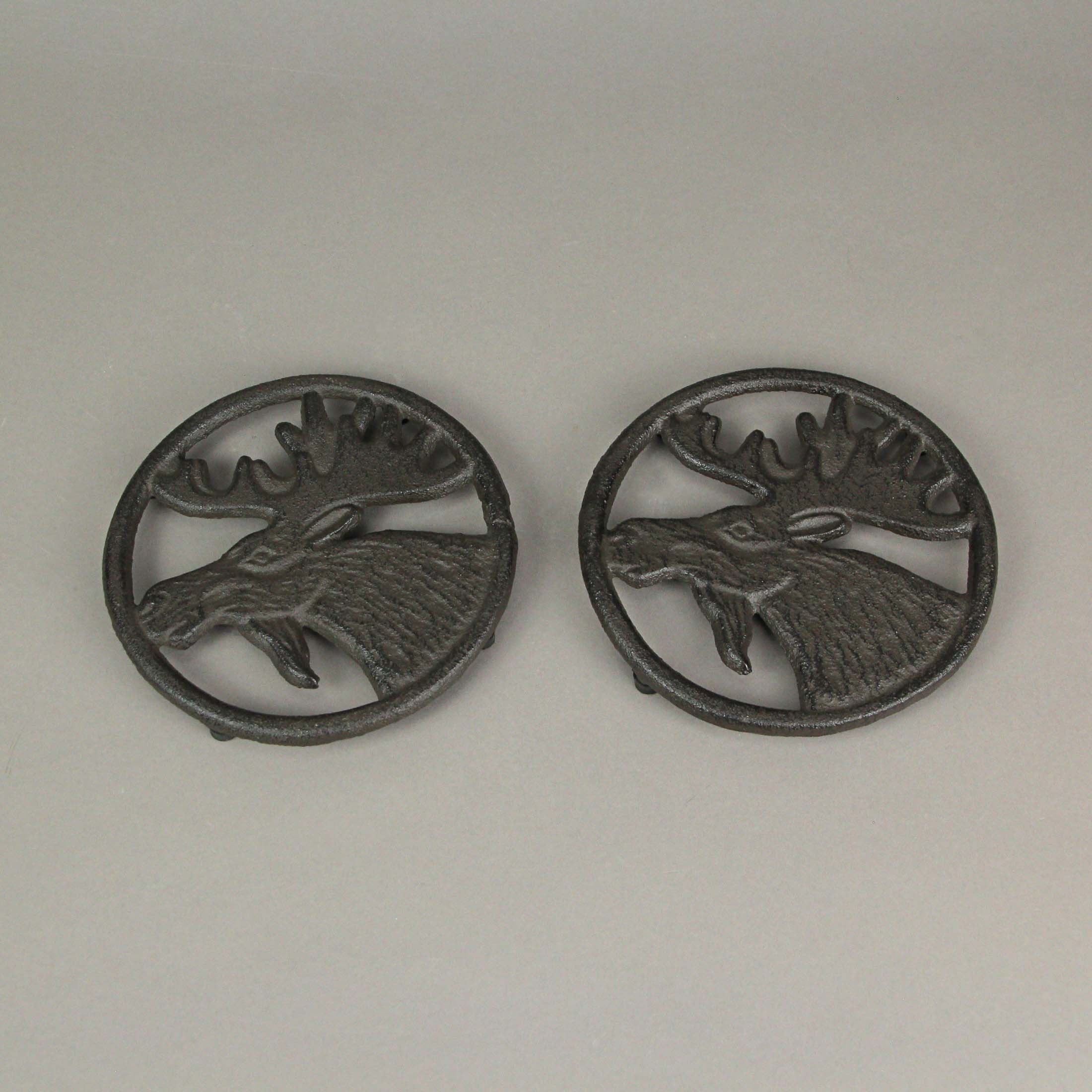 Alt View 3. Things2Die4 - Set of 2 Cast Iron Moose Trivets Decorative Kitchen Home Decorations Lodge Decor - Brown.