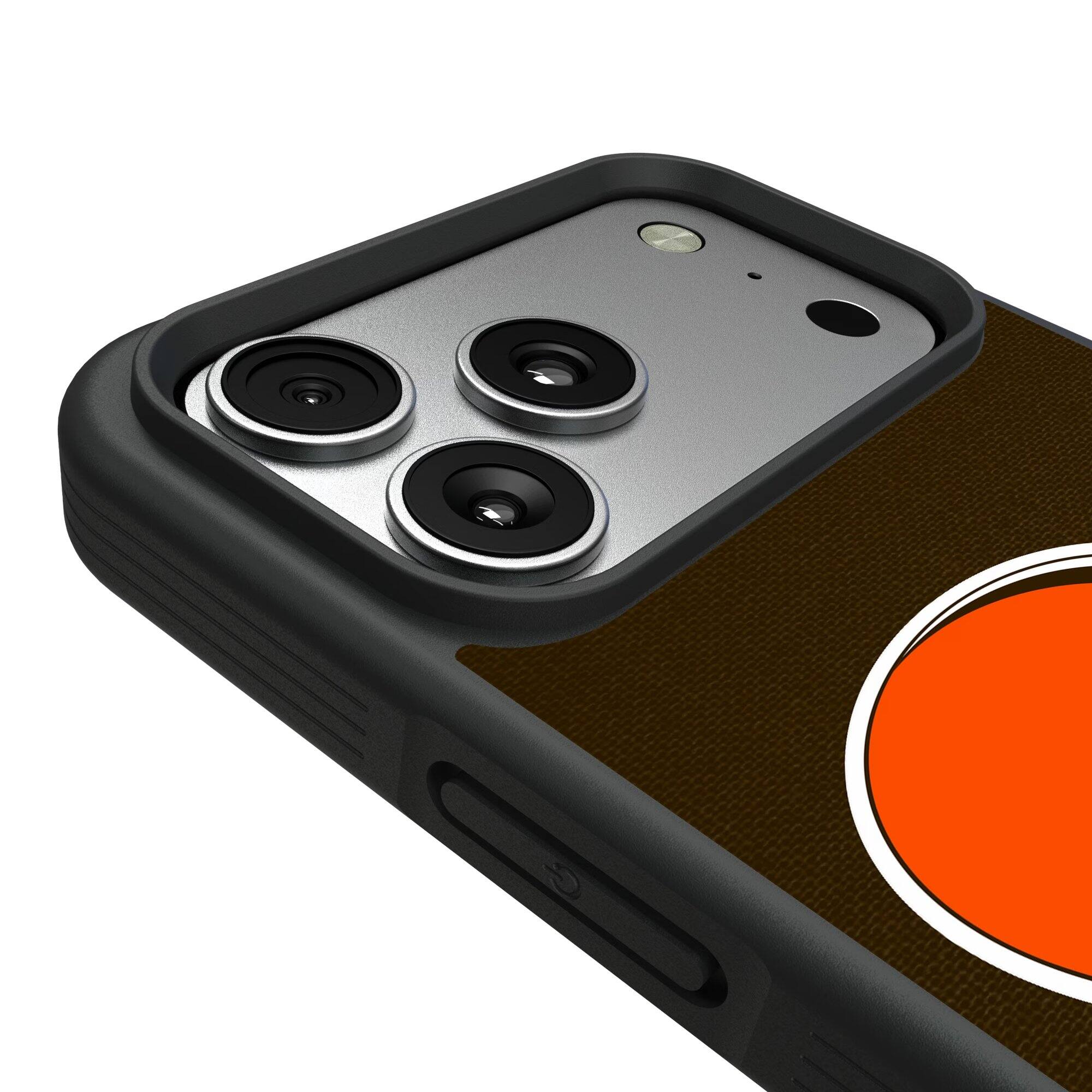 Alt View 2. Keyscaper - Cleveland Browns iPhone Stripe Design Bump Case - 14 Pro - Multicolor.