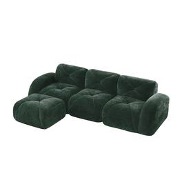Boyel Living - L Shaped Velvet Tufted Sofa Movable Ottoman 32D High Density Sponge Ergonomic Anti Slip No Assembly Living Room Green - Green