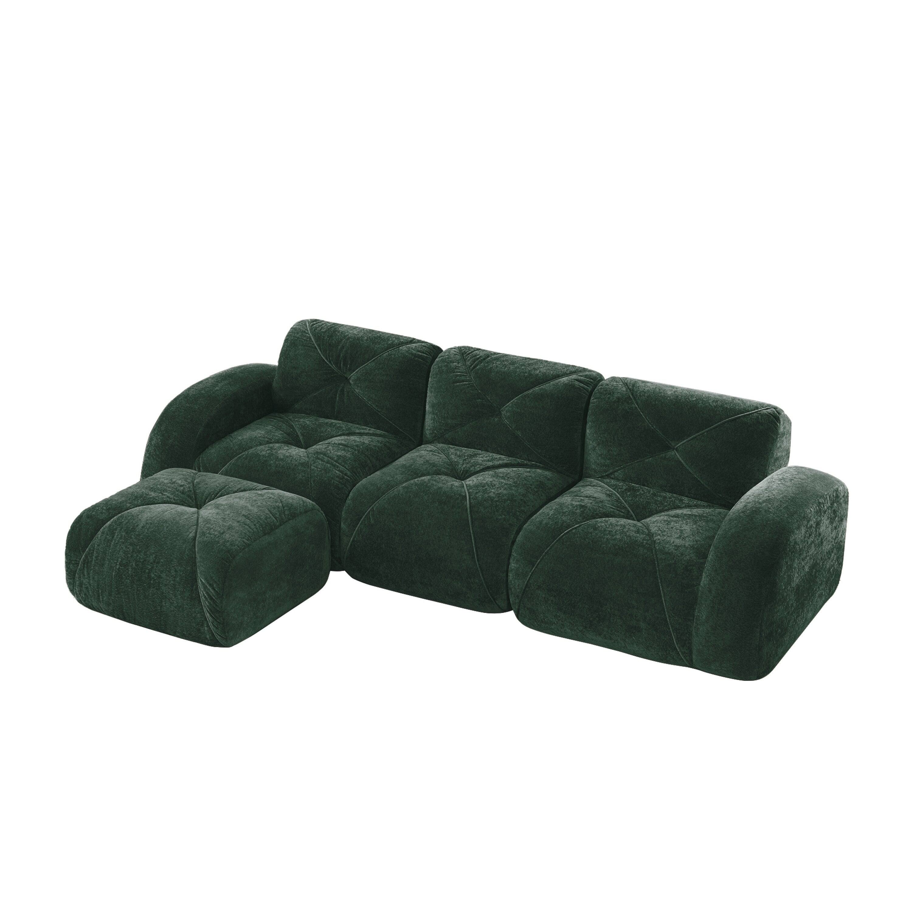 Front. Boyel Living - L Shaped Velvet Tufted Sofa Movable Ottoman 32D High Density Sponge Ergonomic Anti Slip No Assembly Living Room Green - Green.