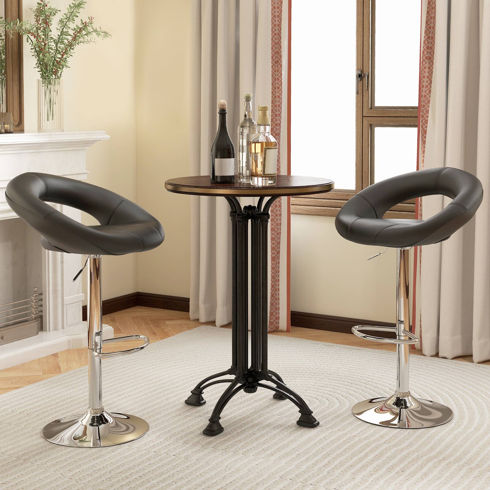 Alt View 1. Ecooso - Height Adjustable Bar Stools Set of 2 with Hollow Back and Footrest - Black.