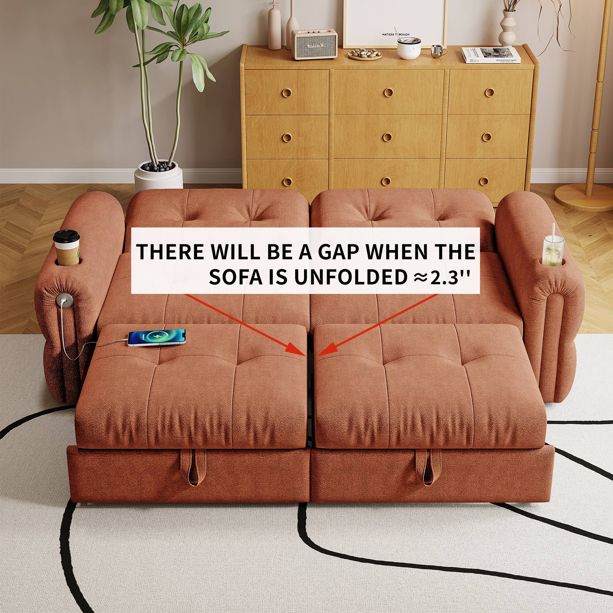 THERE WILL BE A GAP WHEN THE SOFA IS UNFOLDED ≈2.3"