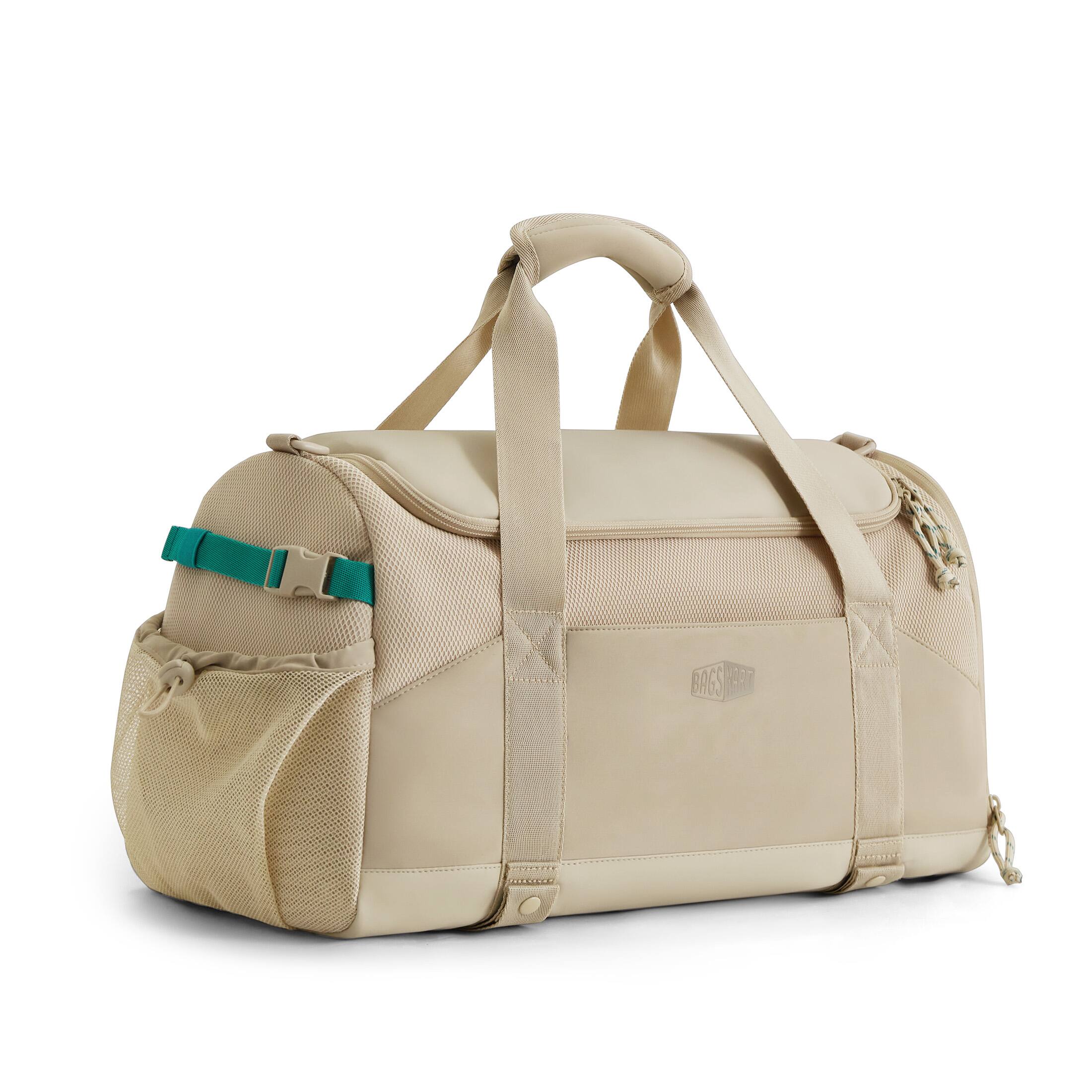 Left. Bagsmart - REIKI Duffle 30L Travel Gym Bag with 15.6" Laptop Sleeve, Separate Shoe Compartment & Trolley Pass-Through - Feather Gray.