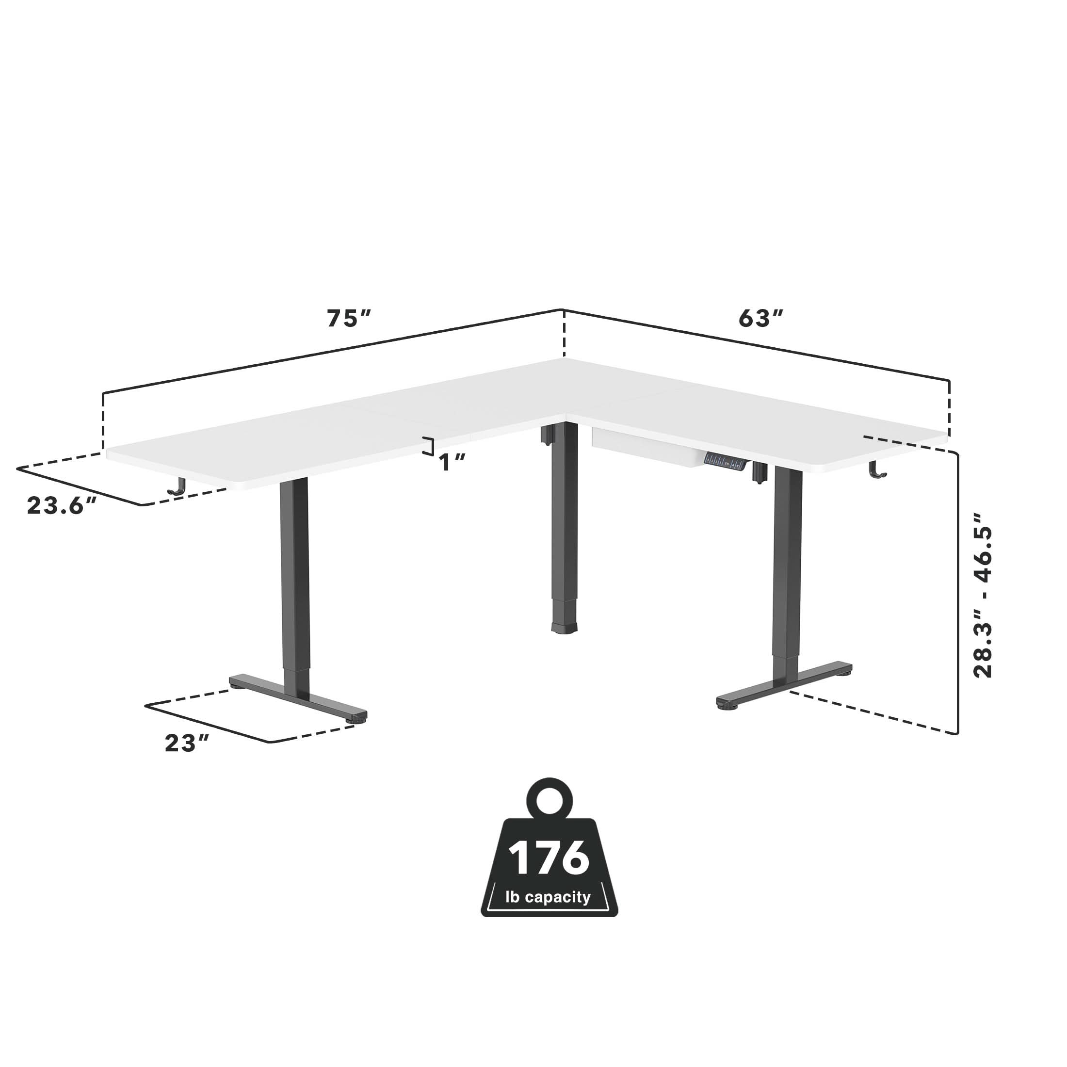 75" 63" 23.6" 1" 23" 28.3" - 46.5" 176 lb capacity
