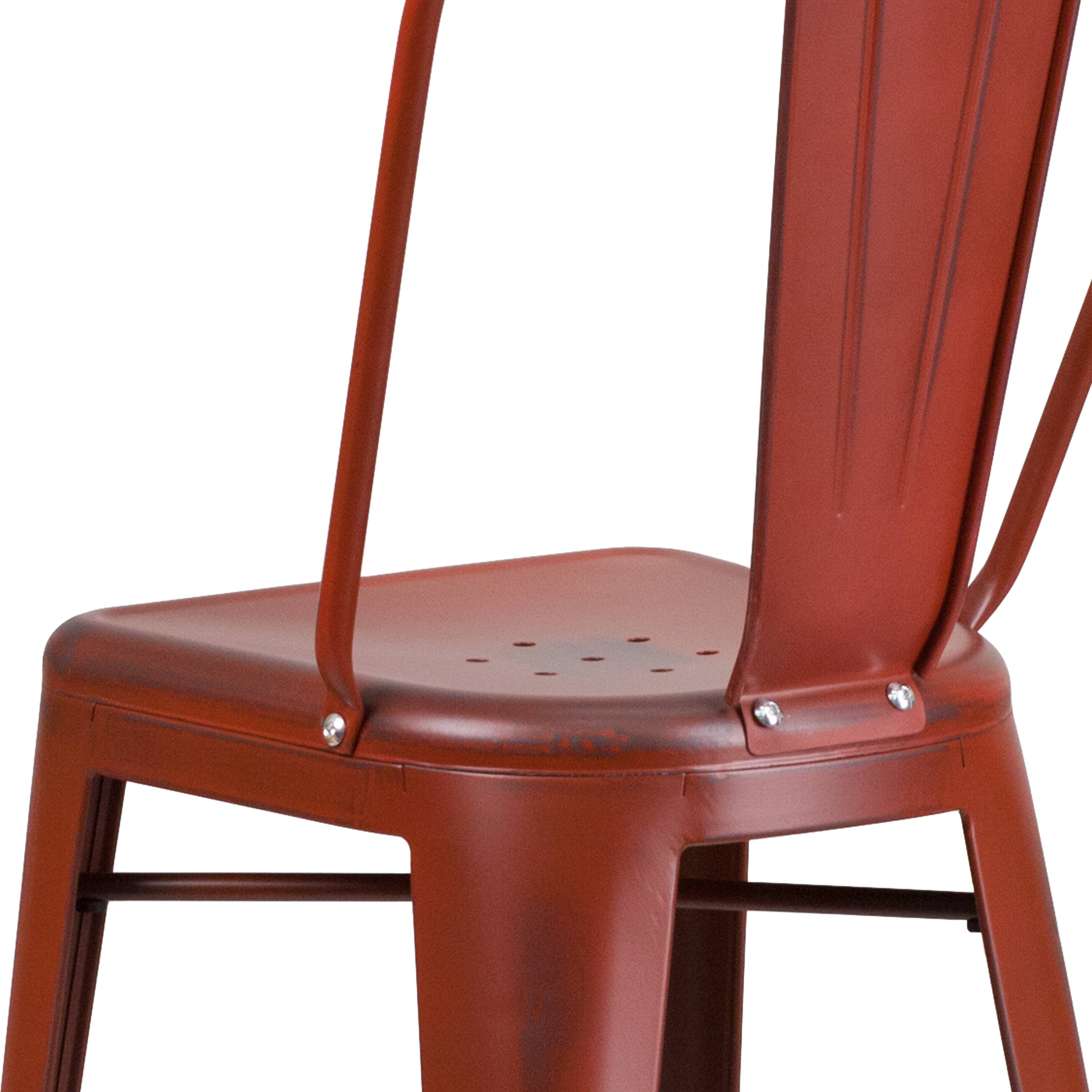 Alt View 9. Emma + Oliver - Commercial Grade 4 Pack 30" High Distressed Metal Indoor-Outdoor Barstool with Back - Kelly Red.