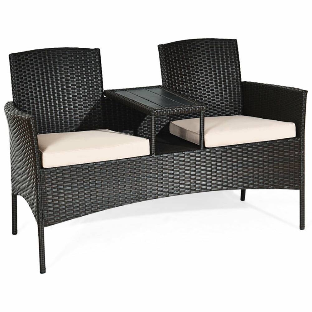 Alt View 2. Pefilos - 3-Piece Patio Set Outdoor Wicker Furniture Sets Modern Rattan Chair Conversation Sets with Coffee Table Seat Cushions - Black.