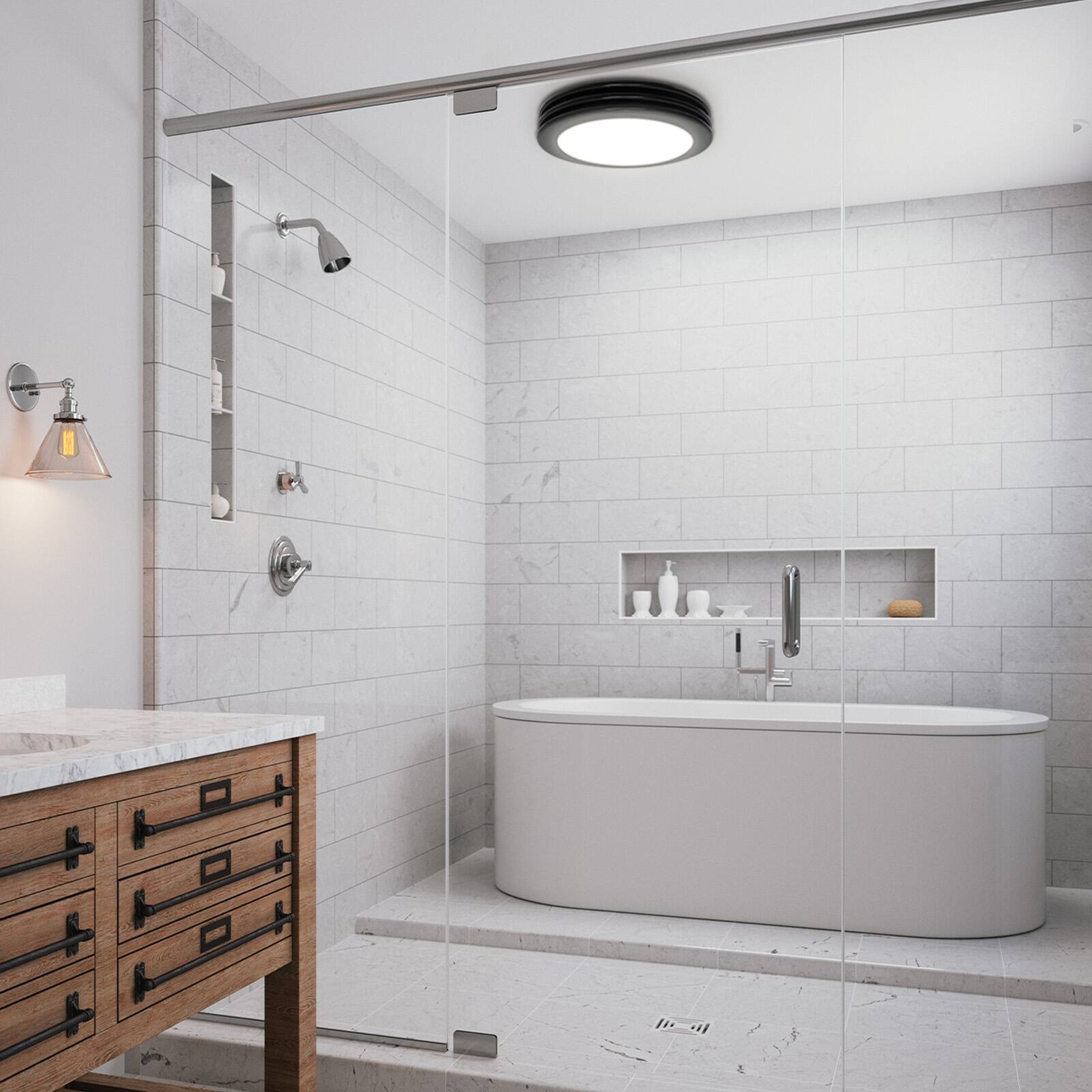 Alt View 7. Akicon - Bathroom Exhaust Fan with Light, 80 CFM 2 Sones, 15 Watt Dimmable 3000K/4000K/5500K 3CCT LED Light  Matte black - Black.